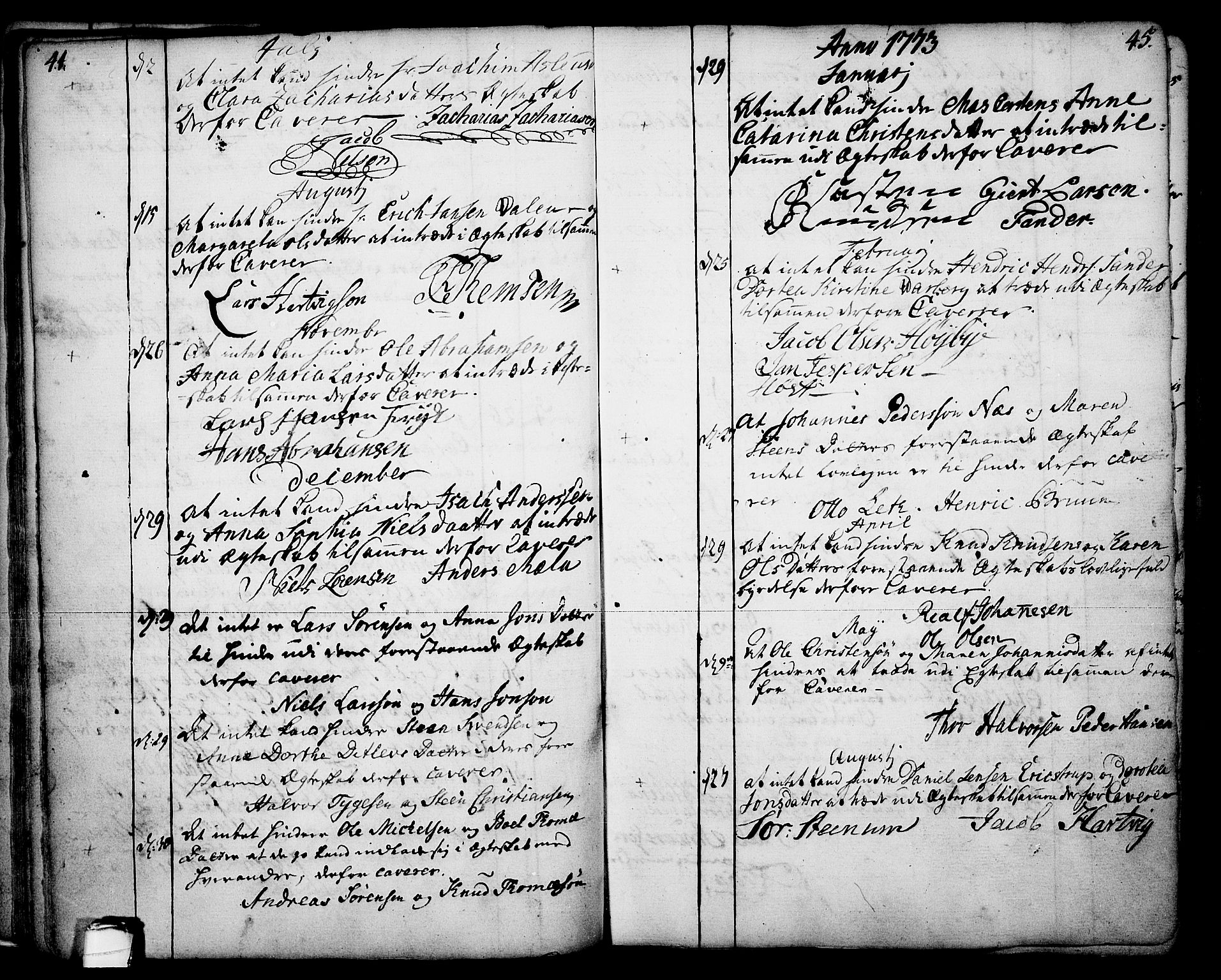 Skien kirkebøker, SAKO/A-302/F/Fa/L0003: Parish register (official) no. 3, 1755-1791, p. 44-45