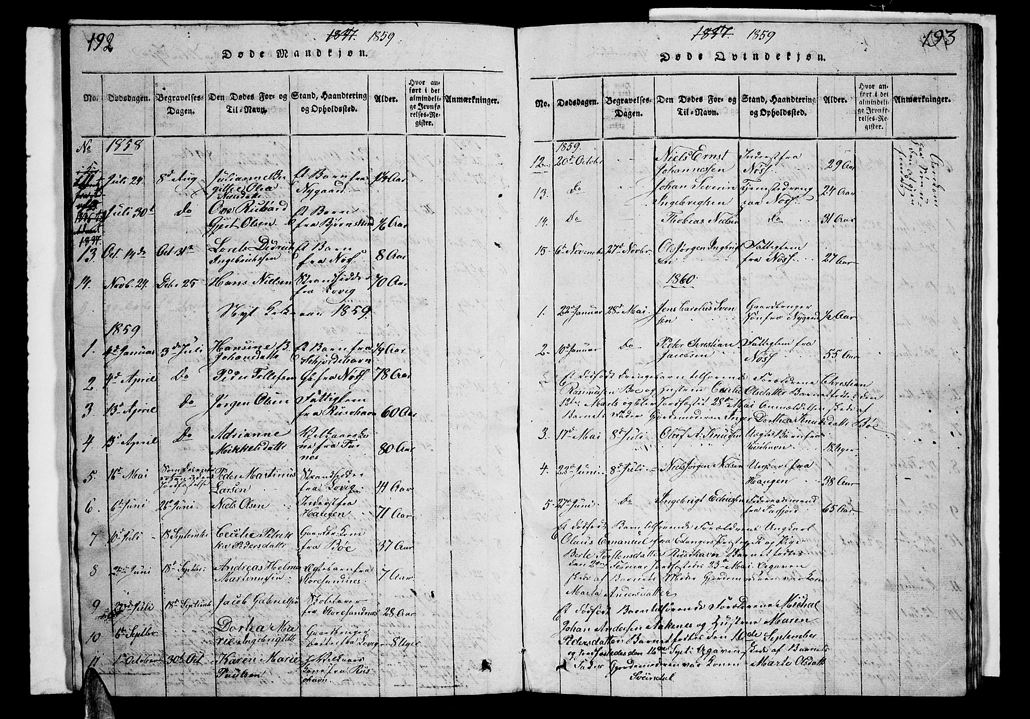 Ministerialprotokoller, klokkerbøker og fødselsregistre - Nordland, SAT/A-1459/899/L1446: Parish register (copy) no. 899C01, 1820-1868, p. 192-193