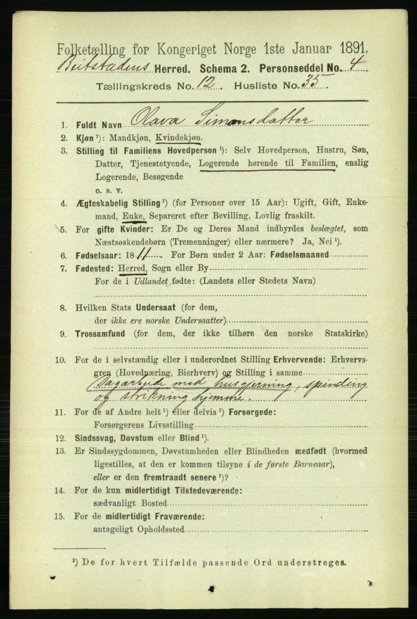 RA, 1891 census for 1727 Beitstad, 1891, p. 3548