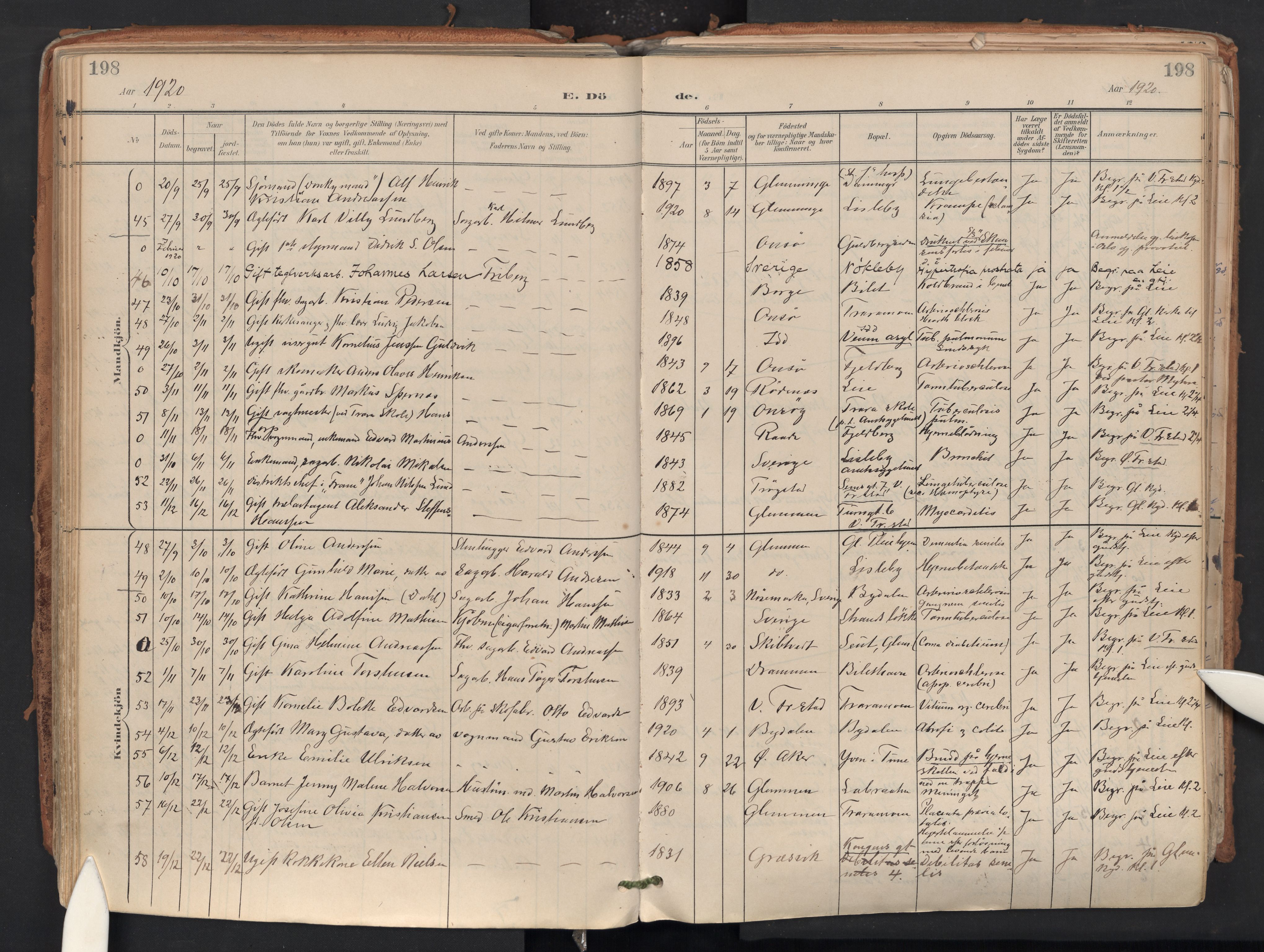 Glemmen prestekontor Kirkebøker, AV/SAO-A-10908/F/Fa/L0015: Parish register (official) no. 15, 1900-1956, p. 198