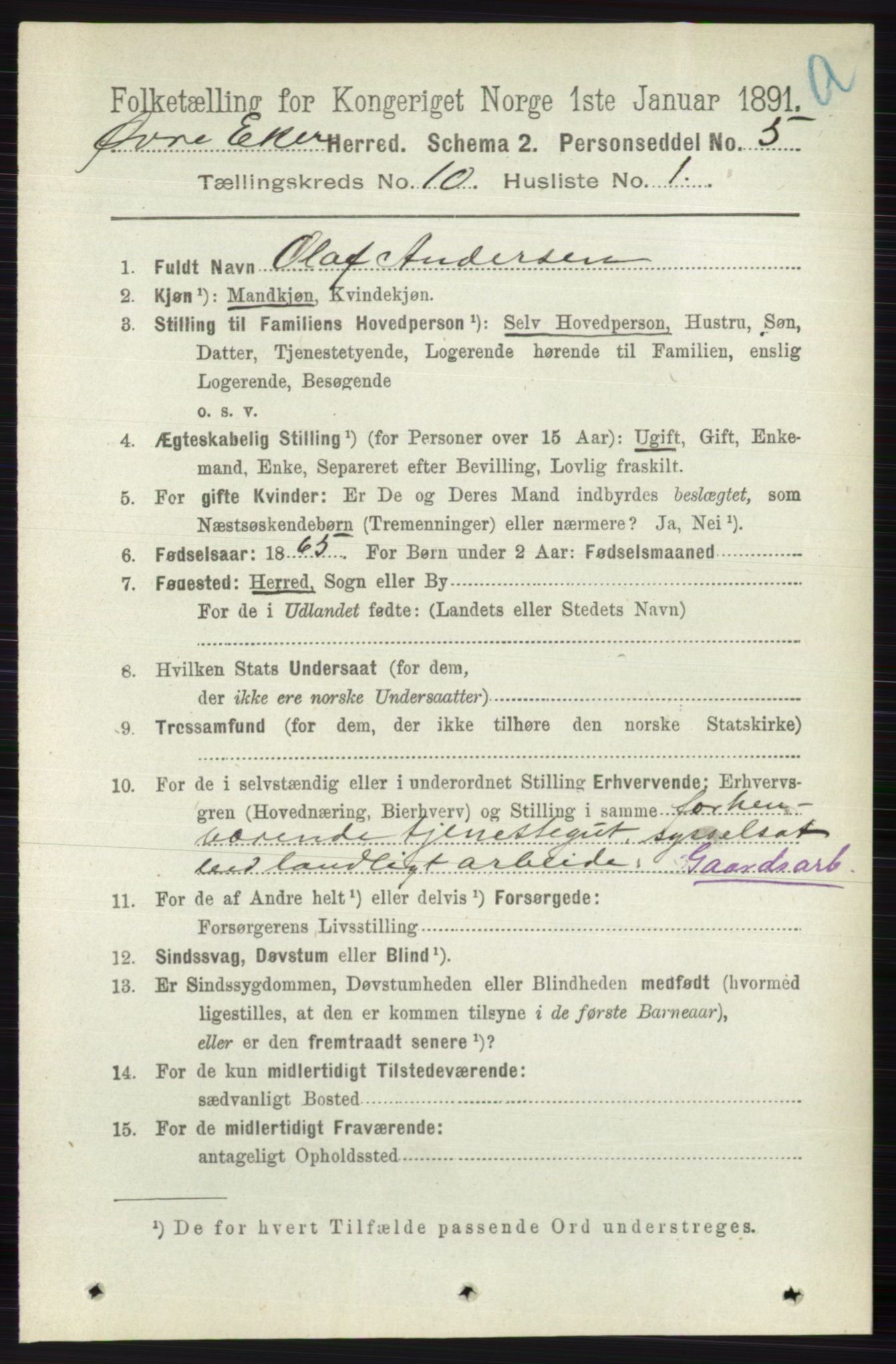 RA, 1891 census for 0624 Øvre Eiker, 1891, p. 4070