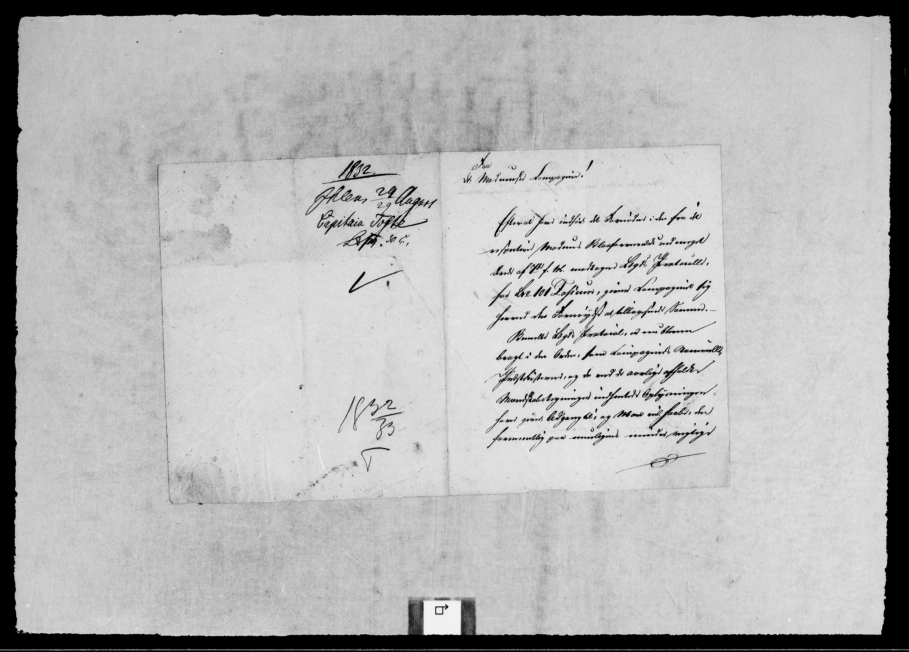 Modums Blaafarveværk, RA/PA-0157/G/Gb/L0110/0001: -- / Innkomne brev I - Y, 1832-1833, p. 2