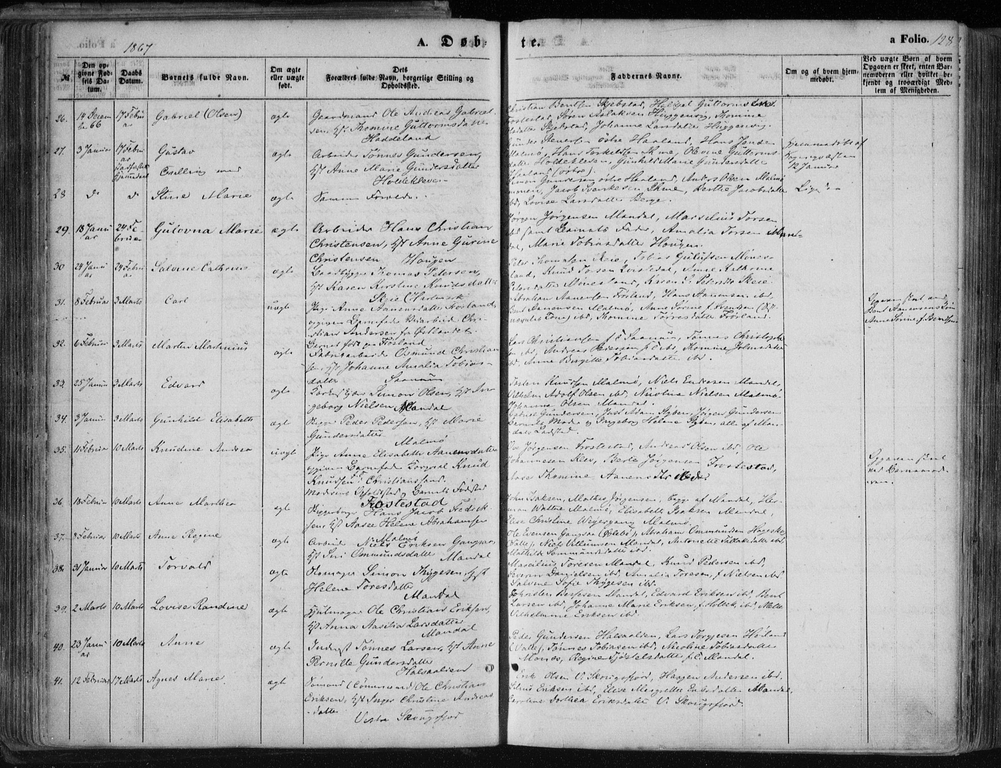 Mandal sokneprestkontor, AV/SAK-1111-0030/F/Fa/Faa/L0014: Parish register (official) no. A 14, 1859-1872, p. 128