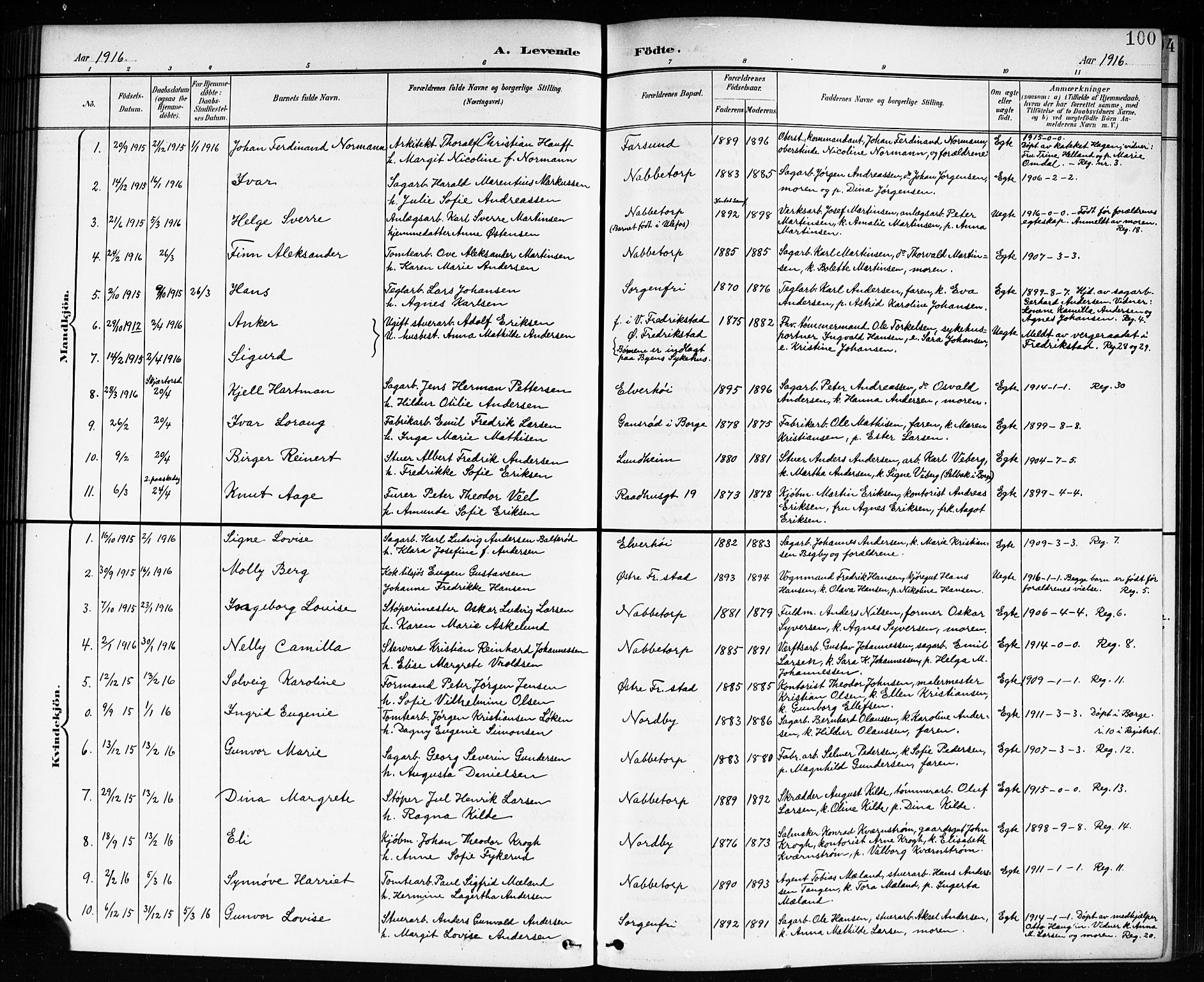 Østre Fredrikstad prestekontor Kirkebøker, AV/SAO-A-10907/G/Ga/L0002: Parish register (copy) no. 2, 1900-1919, p. 100