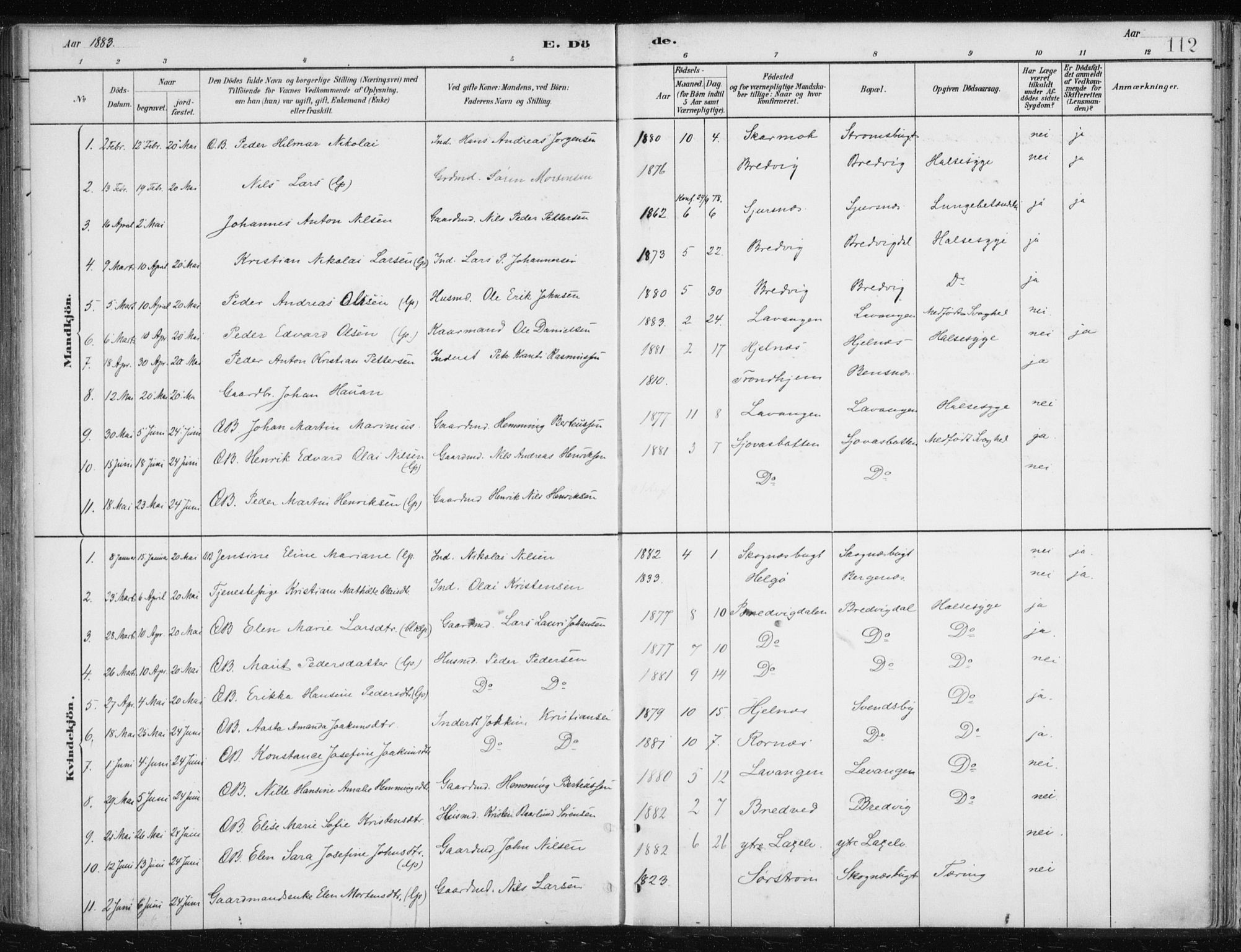 Lyngen sokneprestembete, SATØ/S-1289/H/He/Hea/L0010kirke: Parish register (official) no. 10, 1883-1904, p. 112