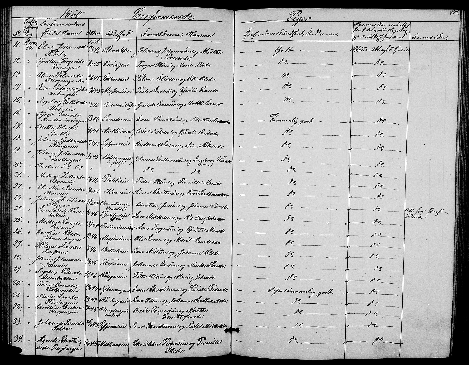 Ringsaker prestekontor, AV/SAH-PREST-014/L/La/L0006: Parish register (copy) no. 6, 1851-1860, p. 278