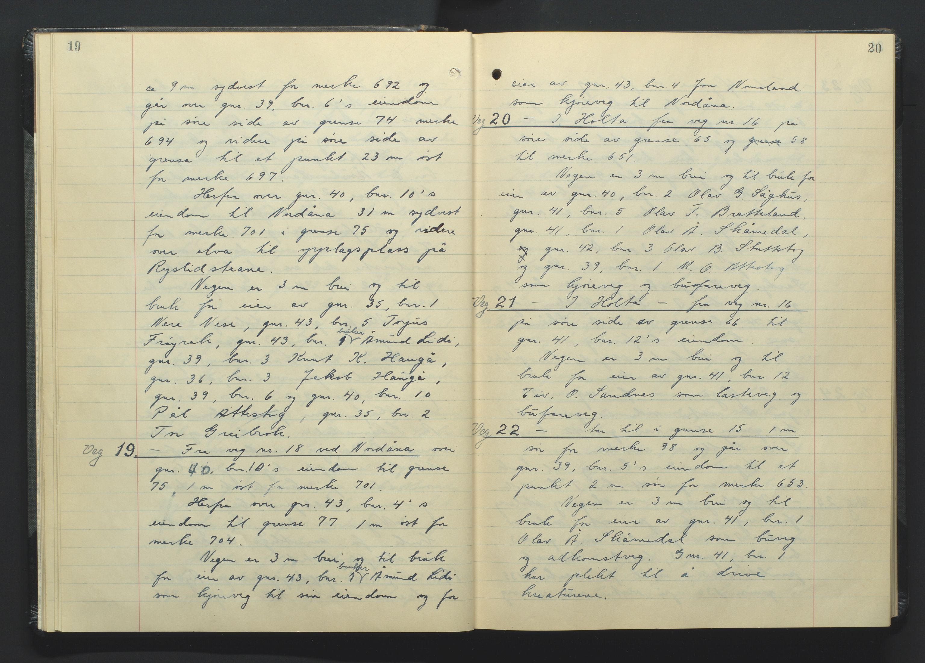Setesdal jordskifterett, AV/SAK-1541-0008/F/Fa/Faa/L0002: Jordskifteprotokoll med gårdsregister, Setesdal domssokn nr 17, 1954