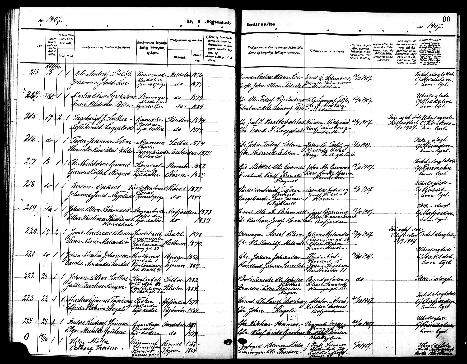 Ministerialprotokoller, klokkerbøker og fødselsregistre - Sør-Trøndelag, AV/SAT-A-1456/601/L0095: Parish register (copy) no. 601C13, 1902-1911, p. 90