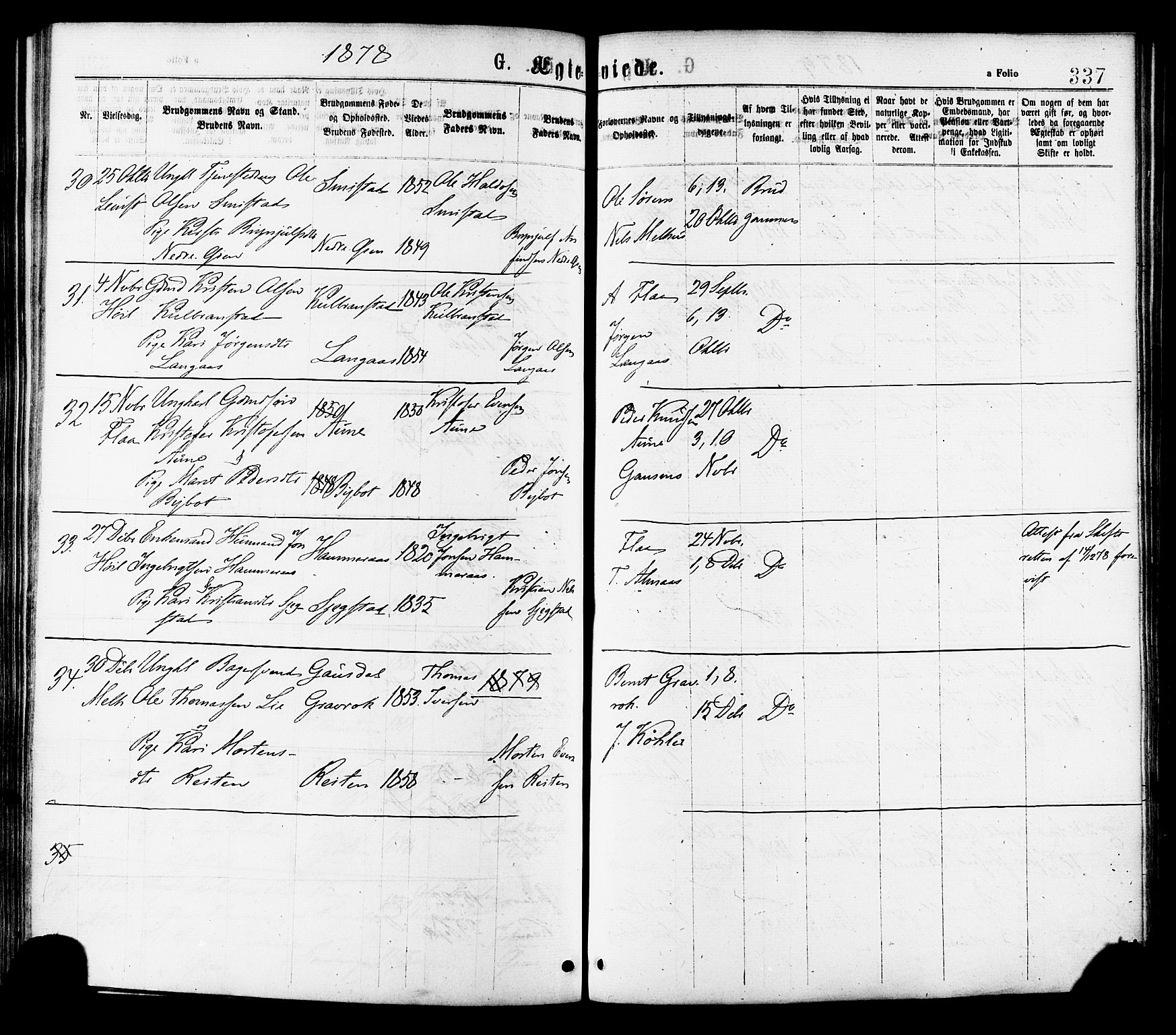 Ministerialprotokoller, klokkerbøker og fødselsregistre - Sør-Trøndelag, SAT/A-1456/691/L1079: Parish register (official) no. 691A11, 1873-1886, p. 337
