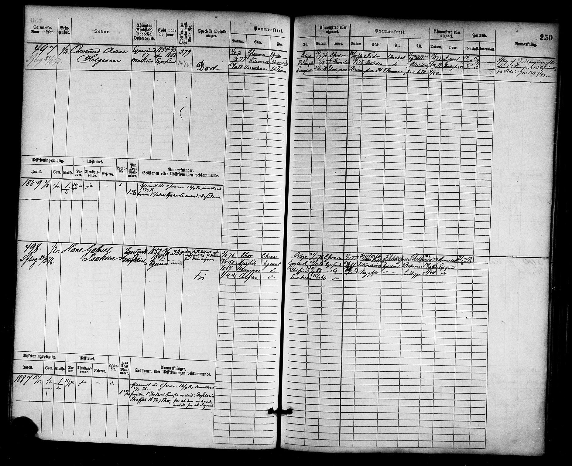 Egersund mønstringskrets, SAK/2031-0019/F/Fb/L0001: Hovedrulle nr 1-666, O-3, 1868-1920, p. 257