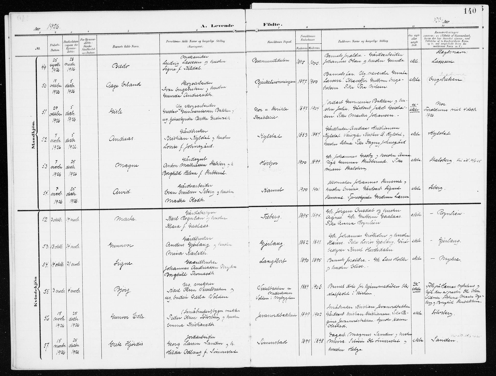 Furnes prestekontor, SAH/PREST-012/K/Ka/L0001: Parish register (official) no. 1, 1907-1935, p. 140