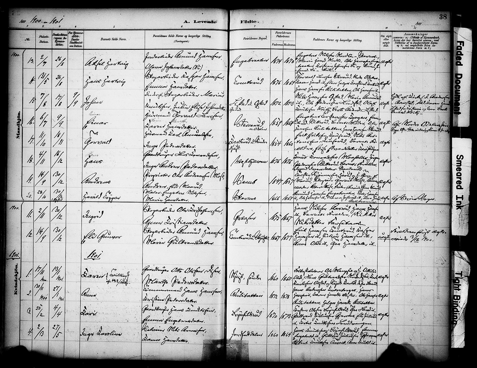 Sør-Odal prestekontor, AV/SAH-PREST-030/H/Ha/Haa/L0009: Parish register (official) no. 9, 1886-1926, p. 38