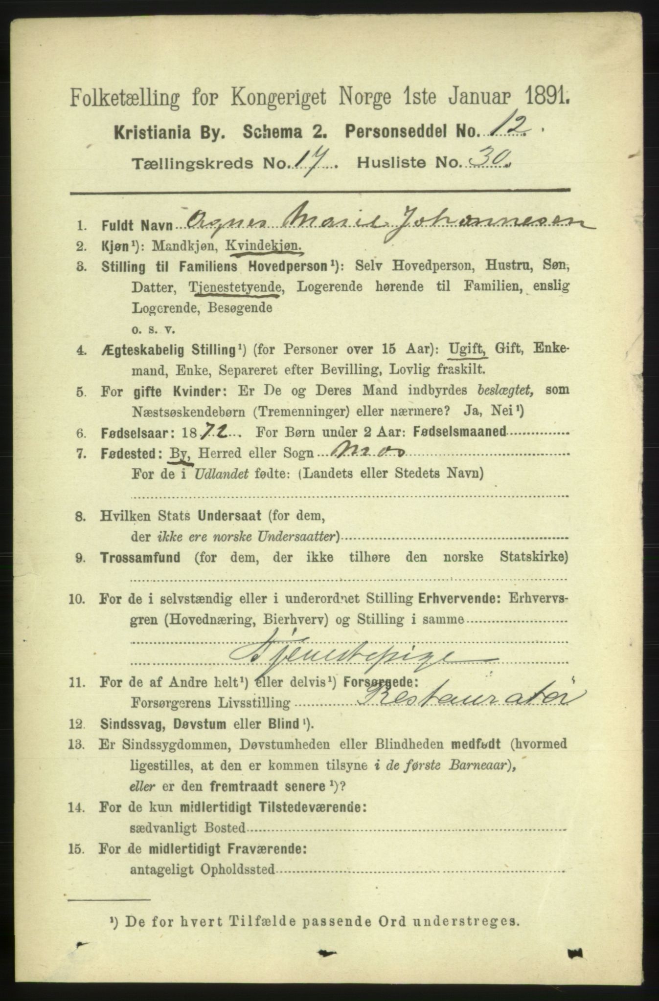 RA, 1891 census for 0301 Kristiania, 1891, p. 8867