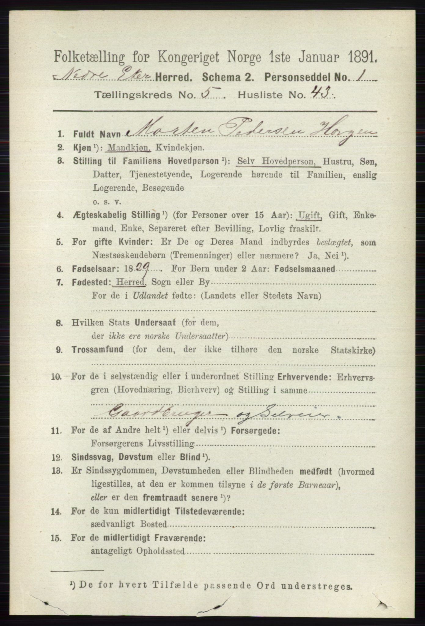 RA, 1891 census for 0625 Nedre Eiker, 1891, p. 2573