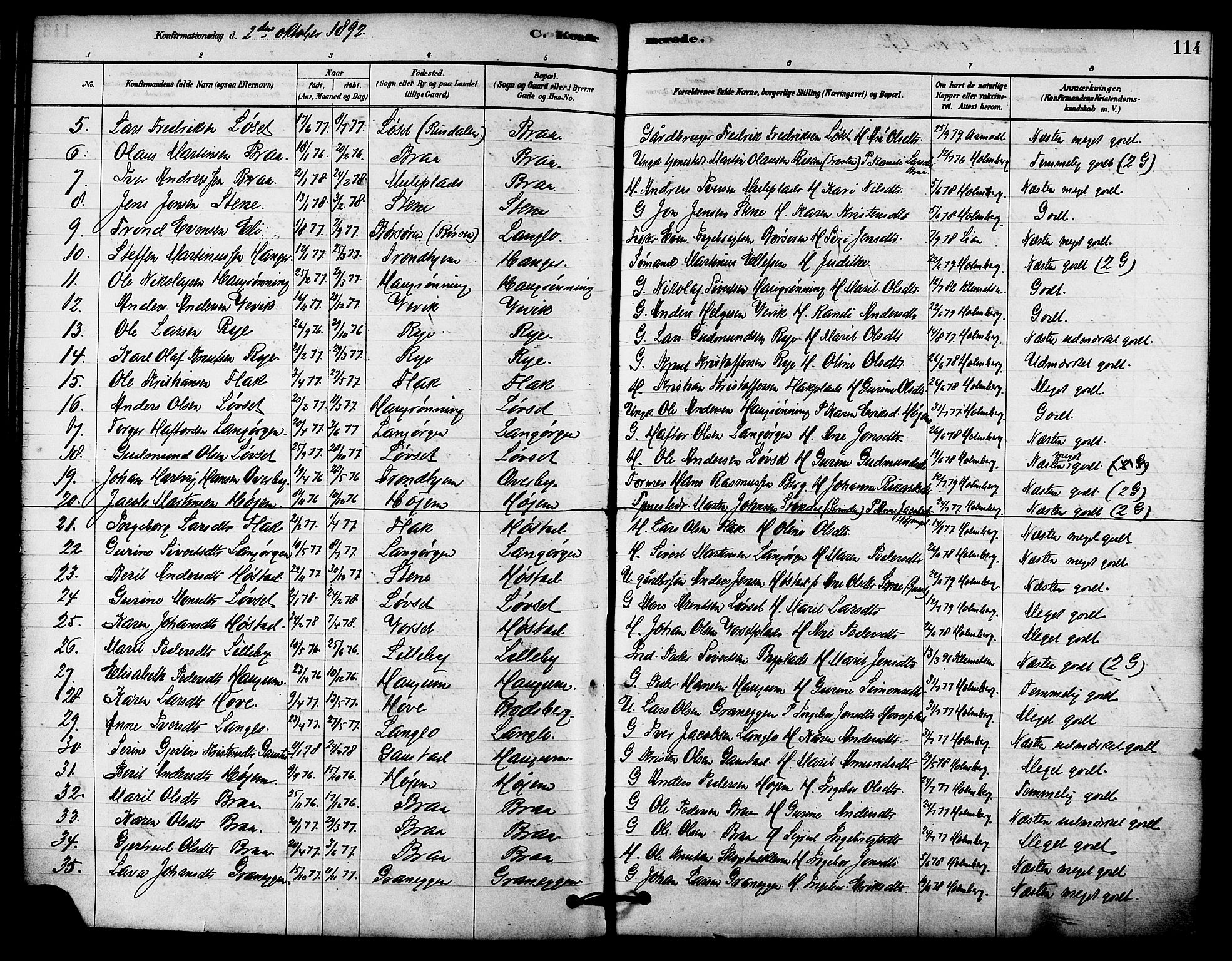 Ministerialprotokoller, klokkerbøker og fødselsregistre - Sør-Trøndelag, SAT/A-1456/612/L0378: Parish register (official) no. 612A10, 1878-1897, p. 114