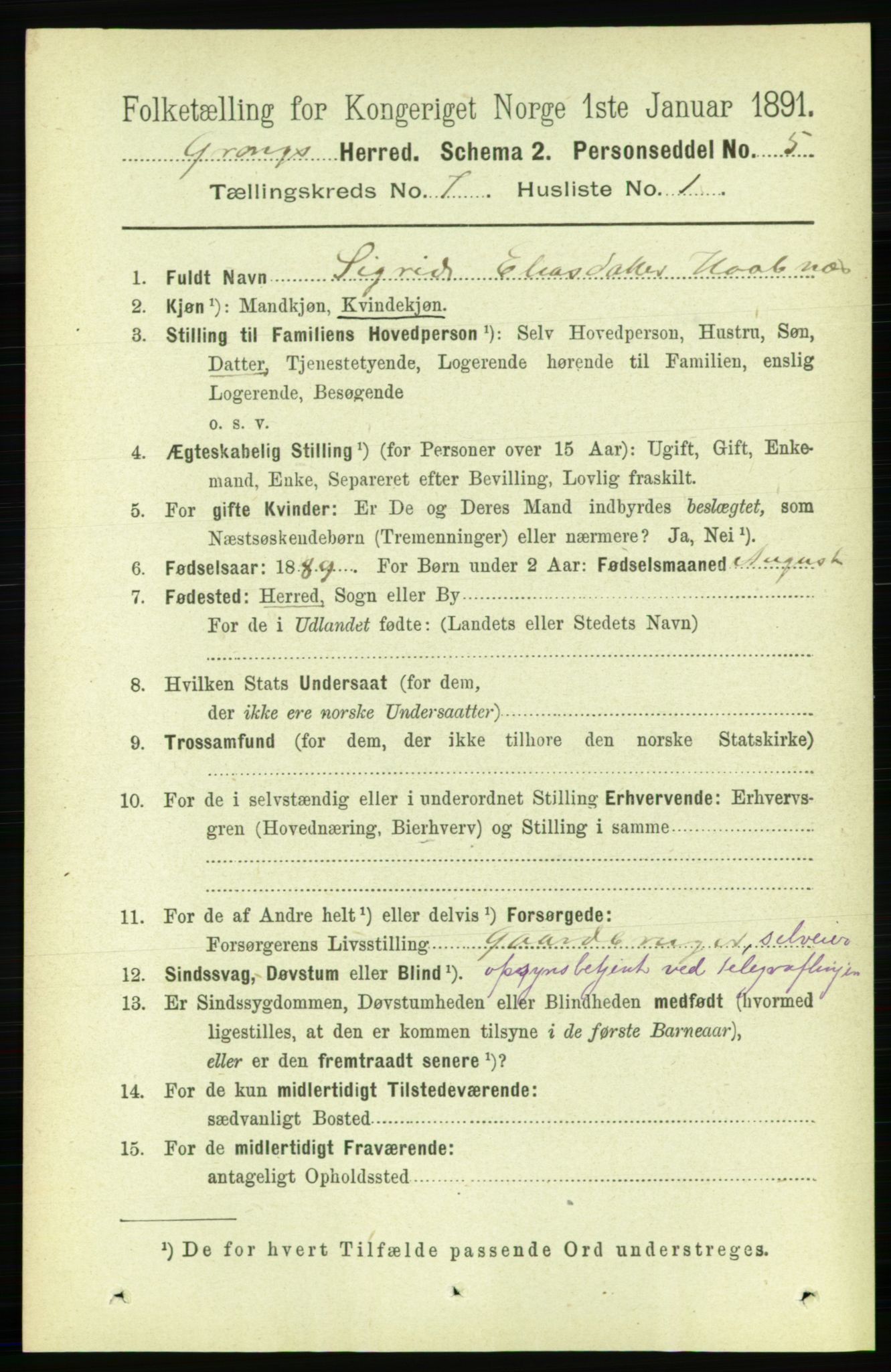 RA, 1891 census for 1742 Grong, 1891, p. 2584