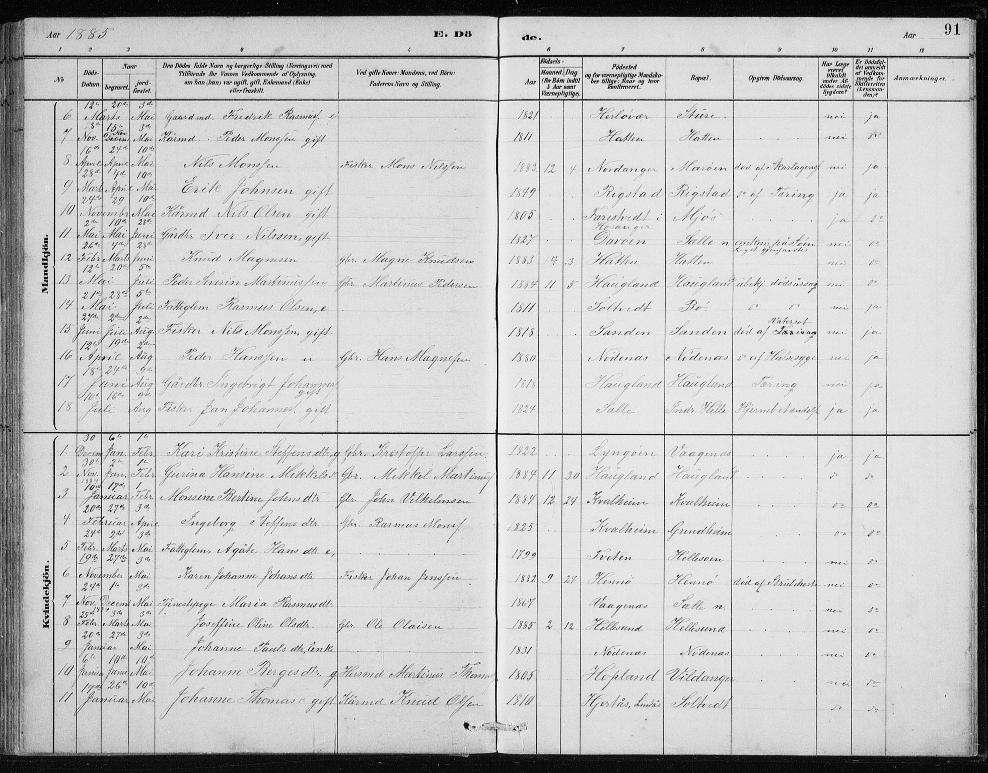 Manger sokneprestembete, SAB/A-76801/H/Hab: Parish register (copy) no. B 2, 1882-1890, p. 91