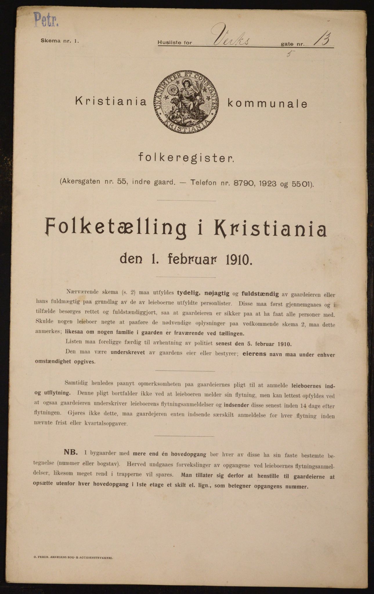 OBA, Municipal Census 1910 for Kristiania, 1910, p. 115587