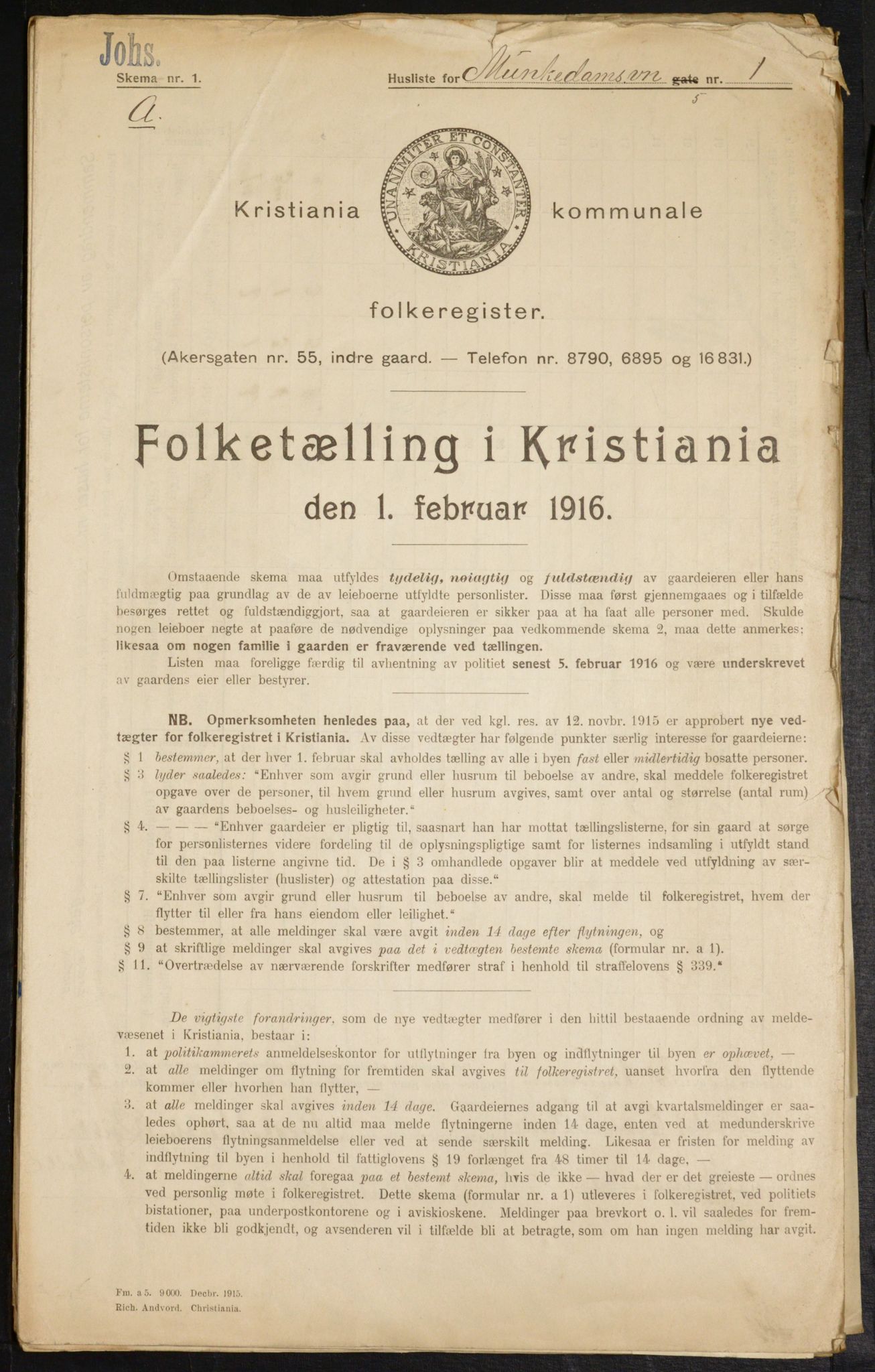 OBA, Municipal Census 1916 for Kristiania, 1916, p. 68377