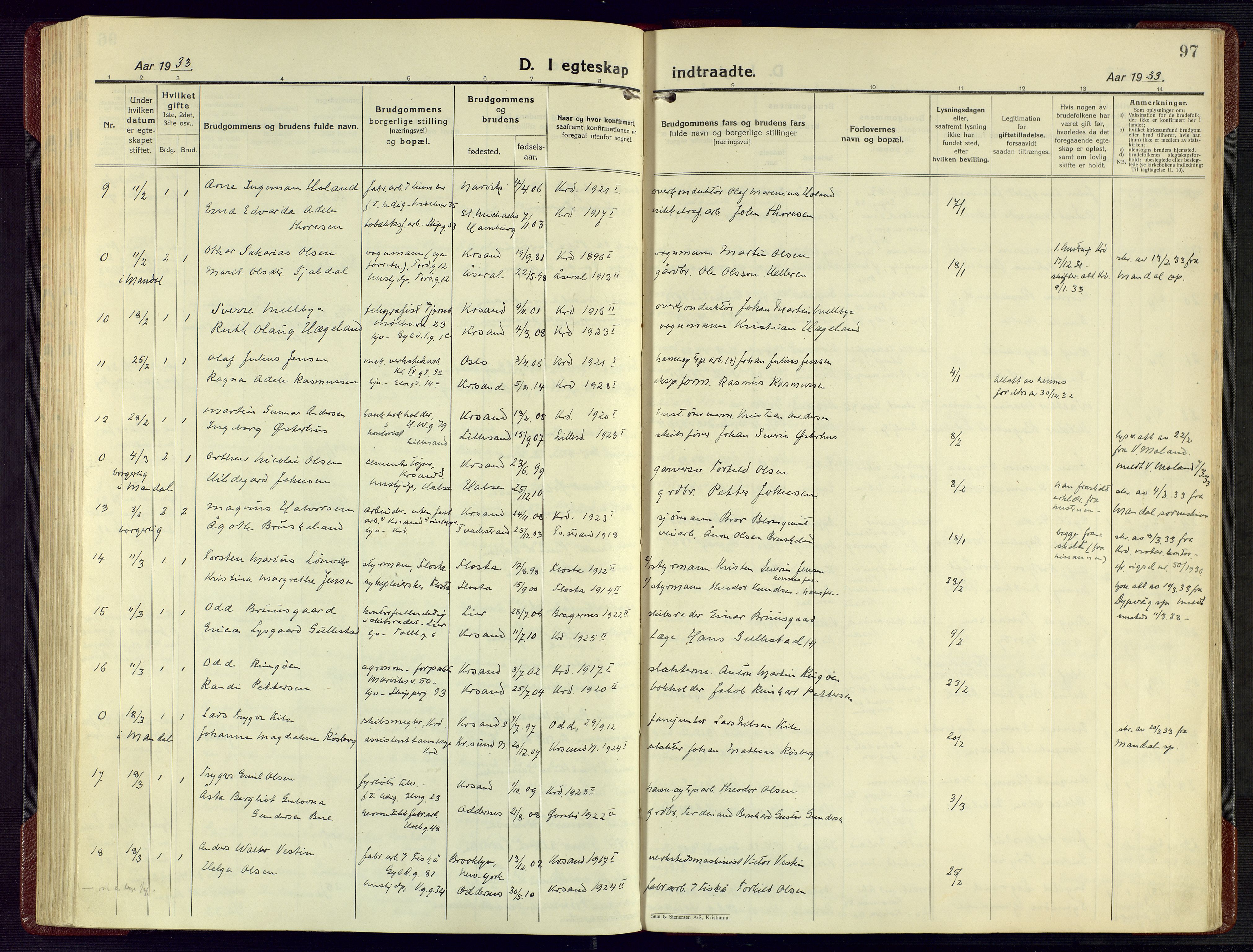 Kristiansand domprosti, SAK/1112-0006/F/Fa/L0029: Parish register (official) no. A 28, 1925-1936, p. 97