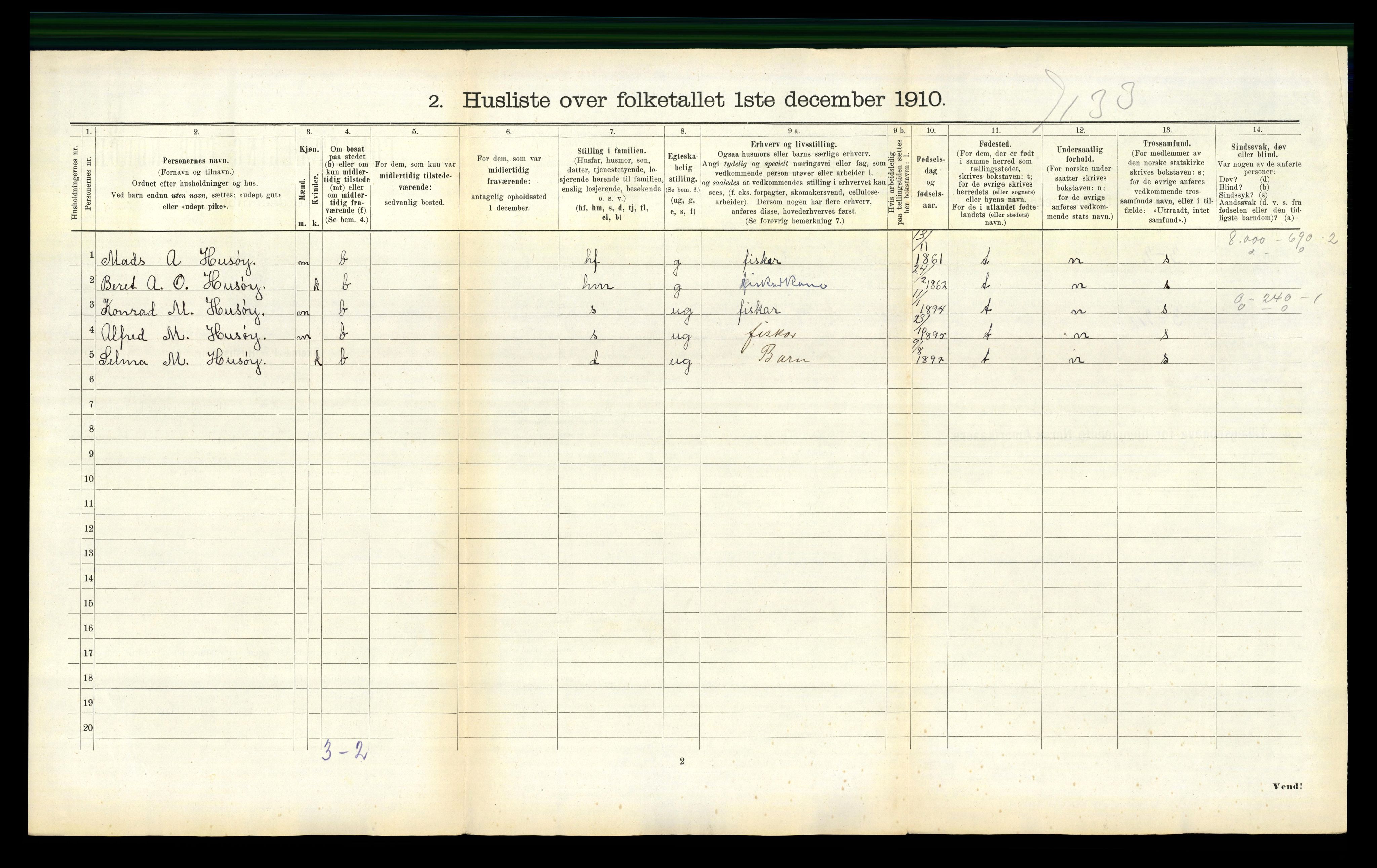 RA, 1910 census for Sandøy, 1910, p. 101