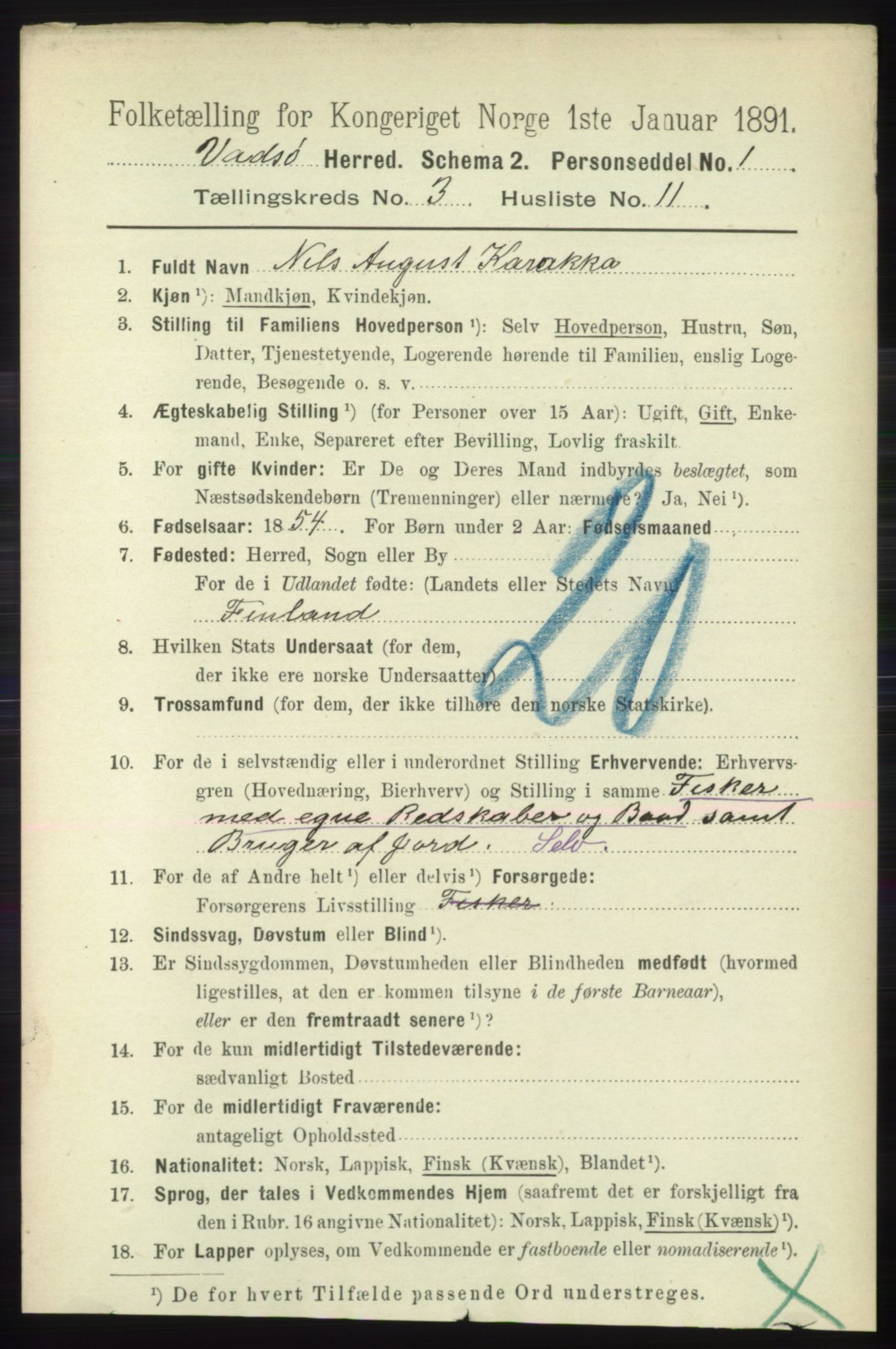 RA, 1891 census for 2029 Vadsø, 1891, p. 878