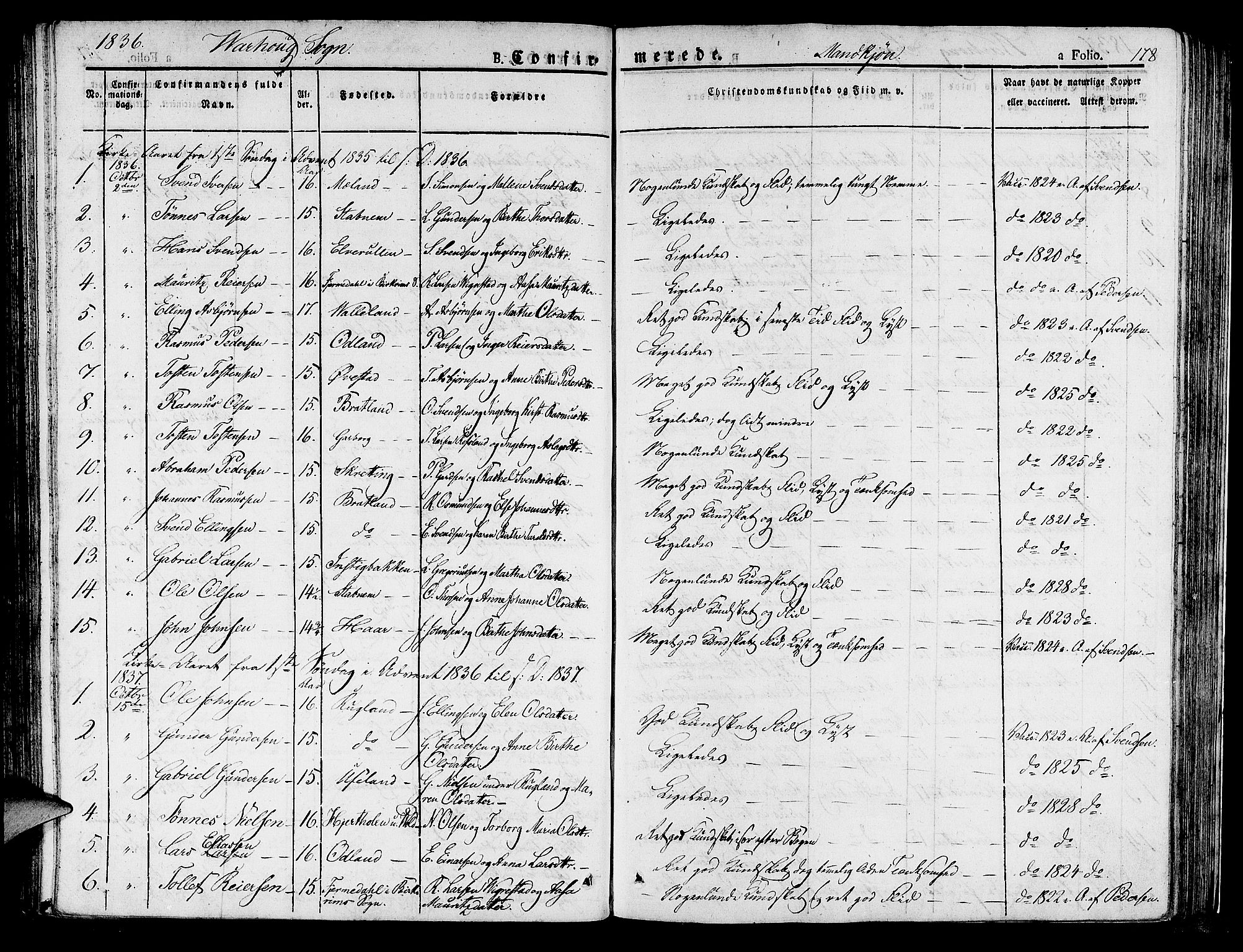 Hå sokneprestkontor, AV/SAST-A-101801/001/30BA/L0004: Parish register (official) no. A 4.1 /2, 1826-1841, p. 178