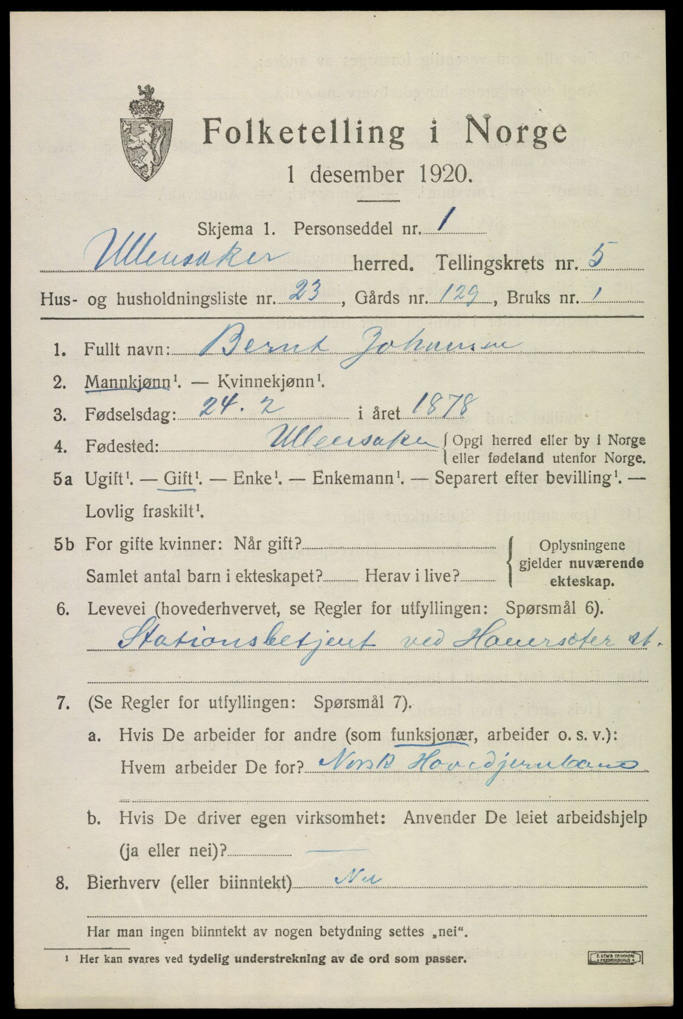 SAO, 1920 census for Ullensaker, 1920, p. 9323