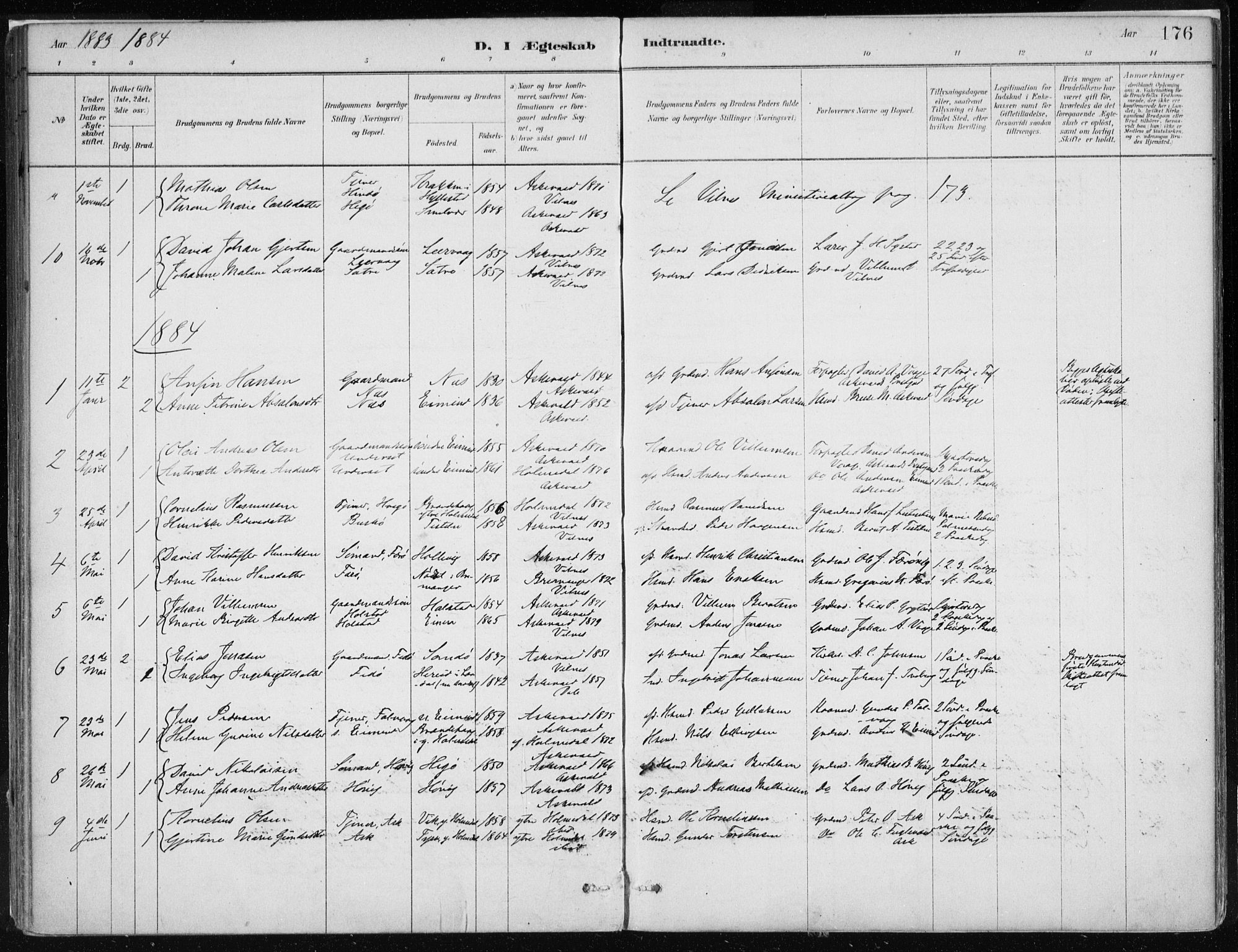 Askvoll sokneprestembete, SAB/A-79501/H/Haa/Haab/L0002: Parish register (official) no. B 2, 1879-1909, p. 176