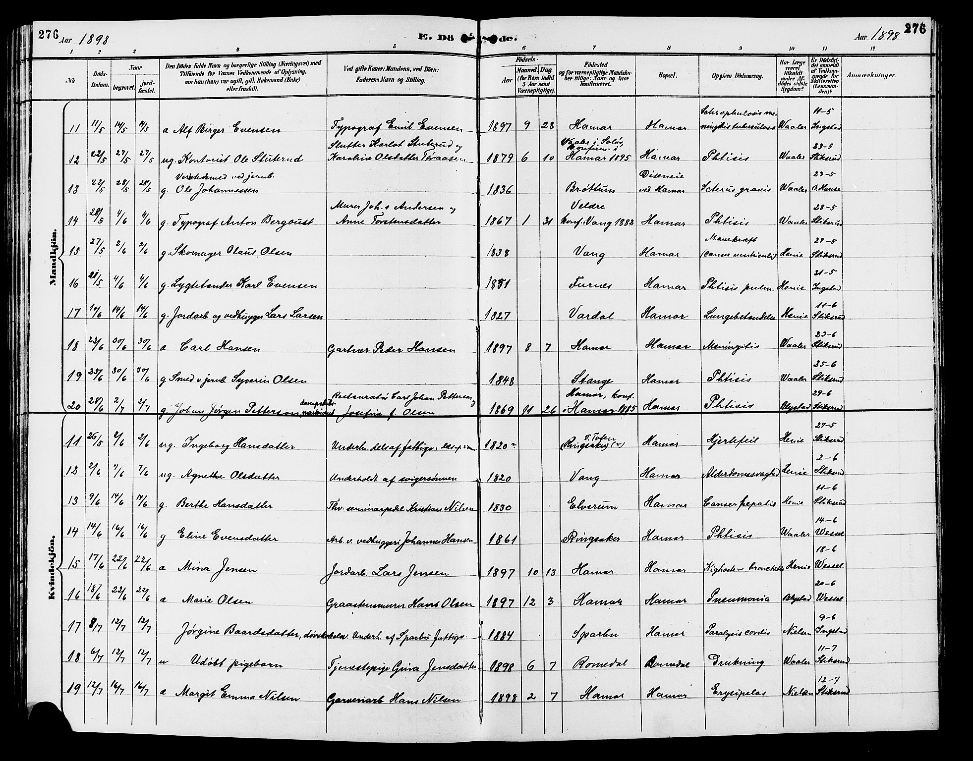 Vang prestekontor, Hedmark, SAH/PREST-008/H/Ha/Hab/L0013: Parish register (copy) no. 13, 1890-1899, p. 276