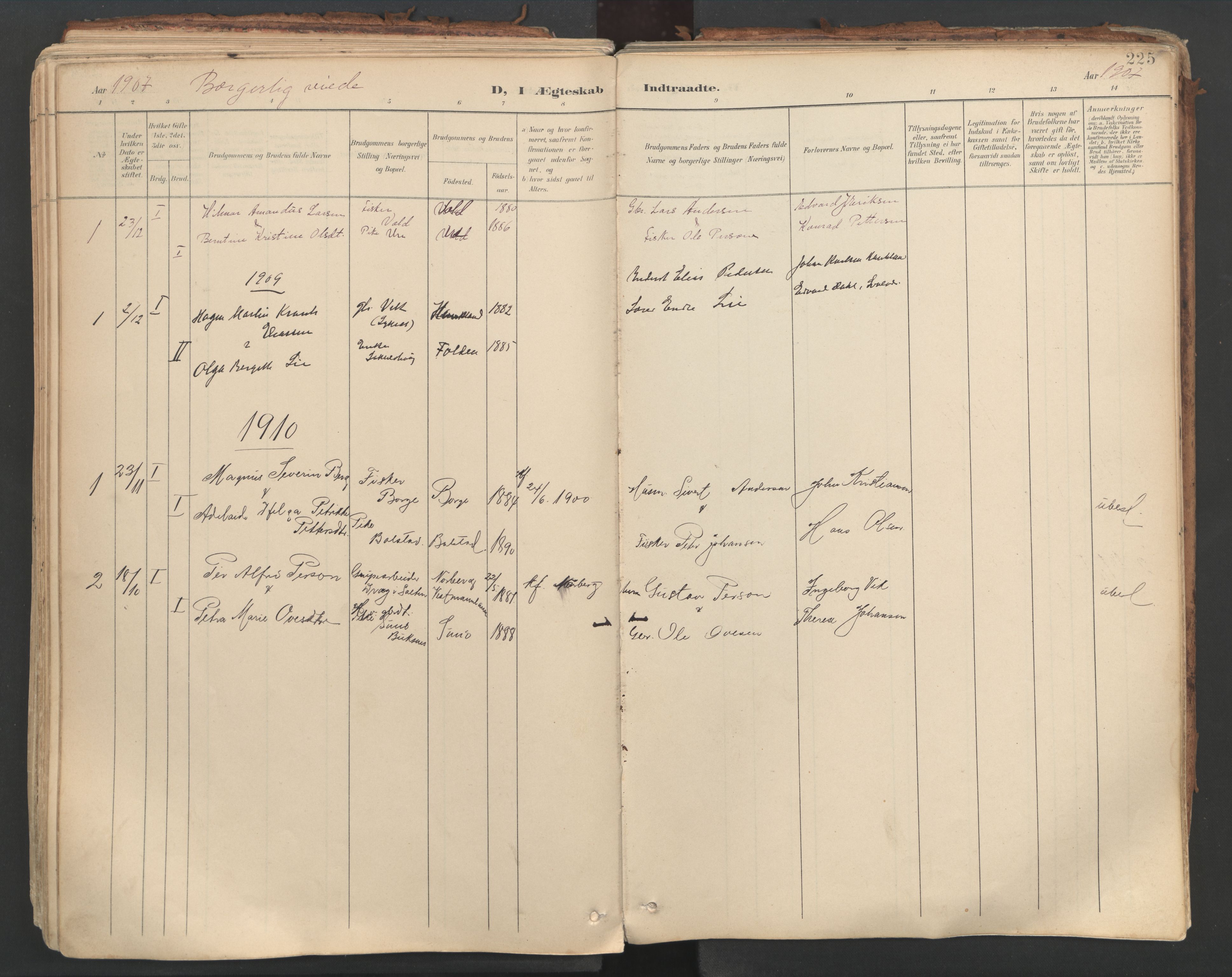 Ministerialprotokoller, klokkerbøker og fødselsregistre - Nordland, SAT/A-1459/881/L1154: Parish register (official) no. 881A07, 1907-1918, p. 225