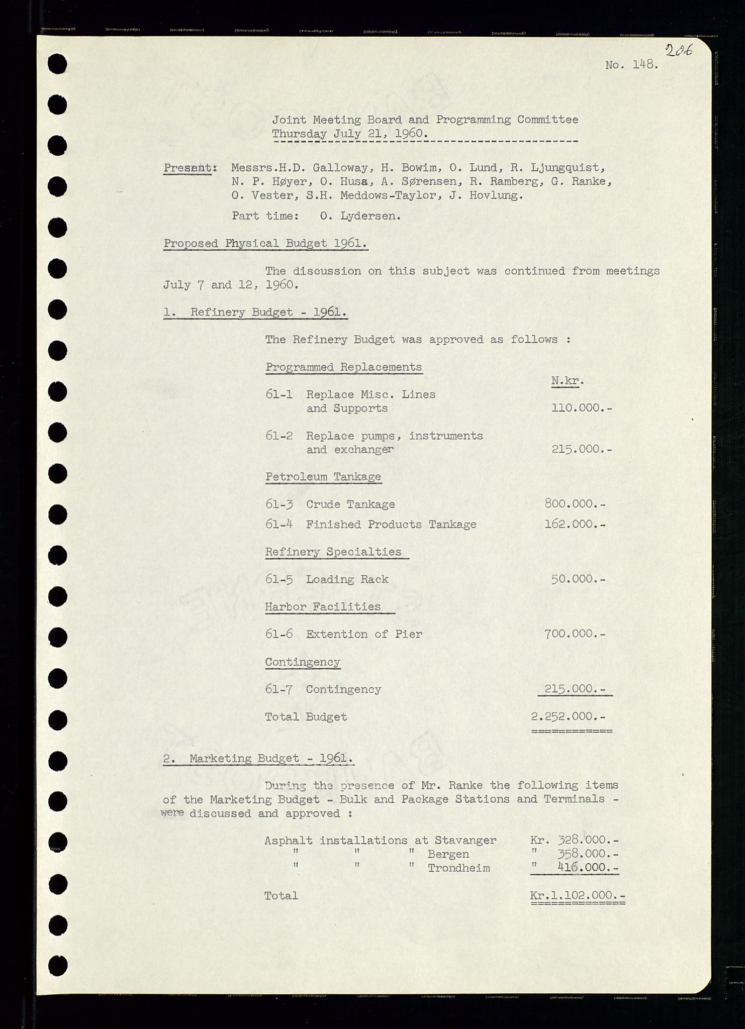 Pa 0982 - Esso Norge A/S, AV/SAST-A-100448/A/Aa/L0001/0002: Den administrerende direksjon Board minutes (styrereferater) / Den administrerende direksjon Board minutes (styrereferater), 1960-1961, p. 42