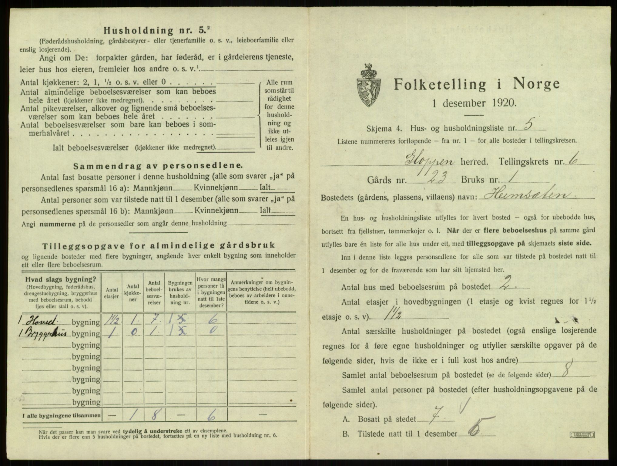 SAB, 1920 census for Gloppen, 1920, p. 448