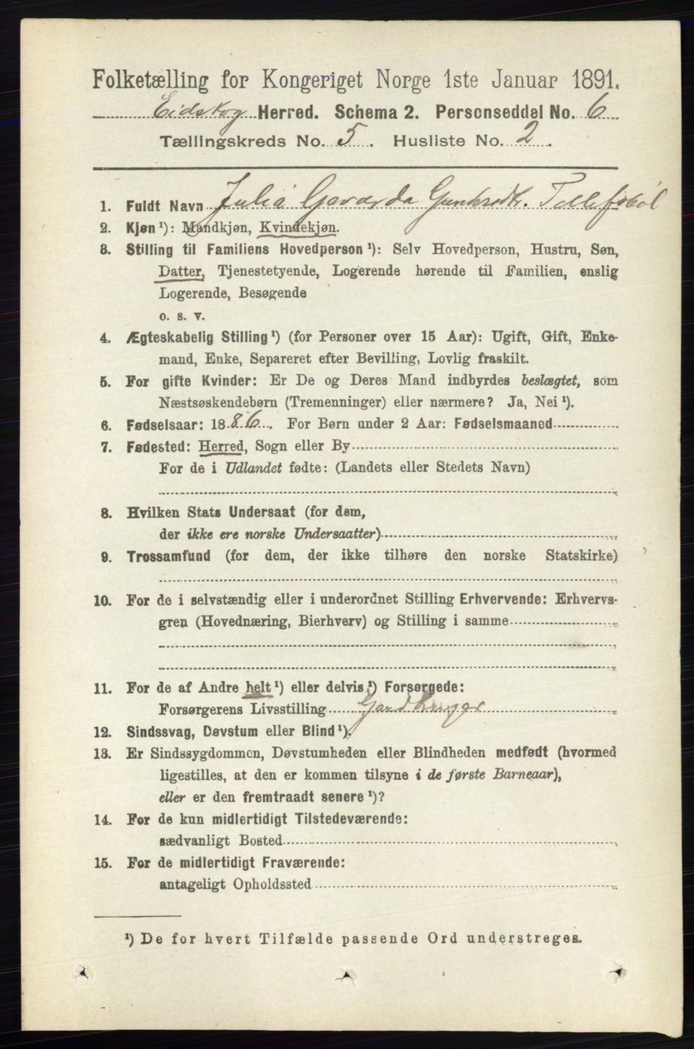 RA, 1891 census for 0420 Eidskog, 1891, p. 2070