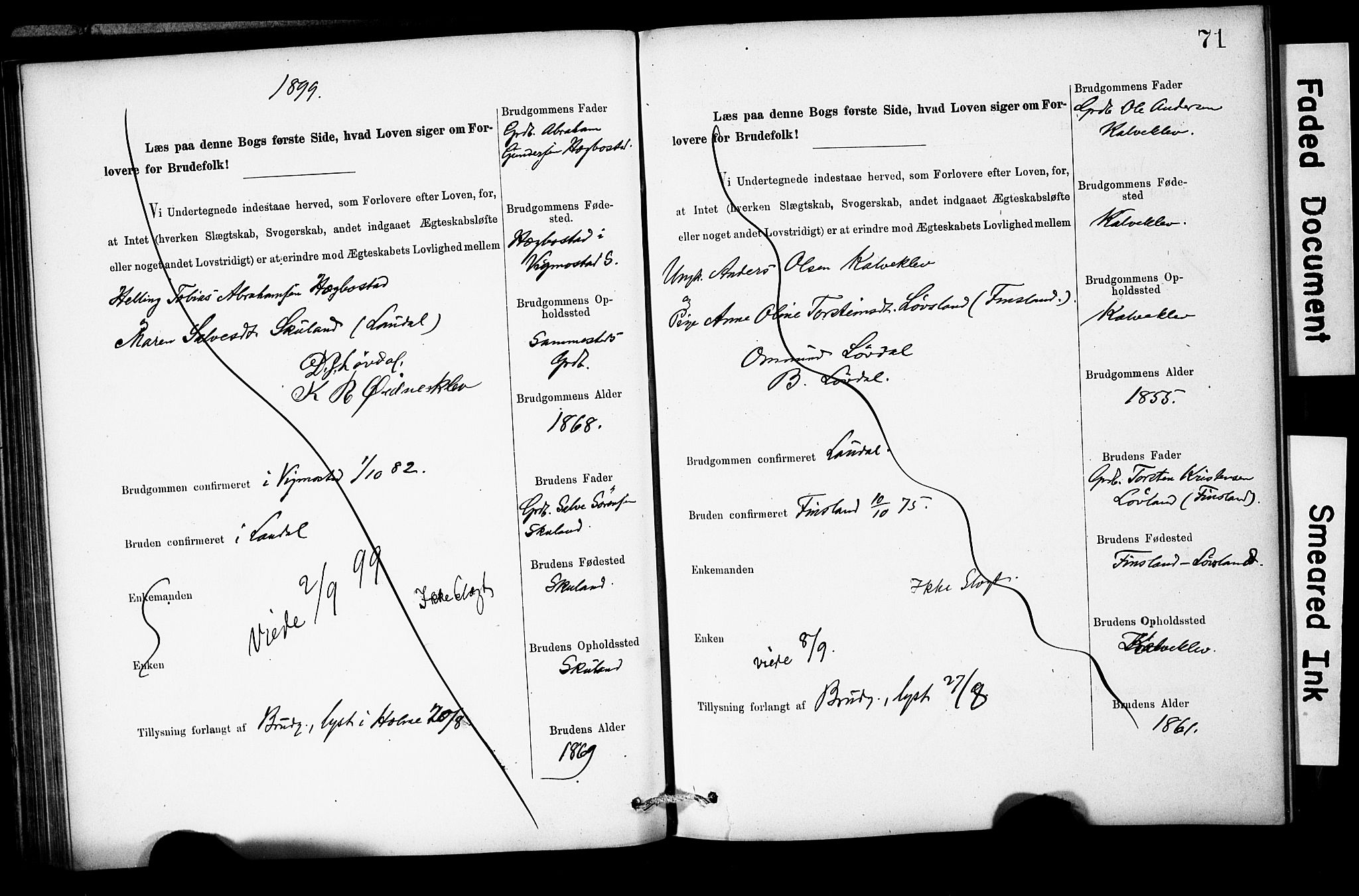 Holum sokneprestkontor, AV/SAK-1111-0022/F/Fe/L0004: Banns register no. II 5 4, 1890-1914, p. 71