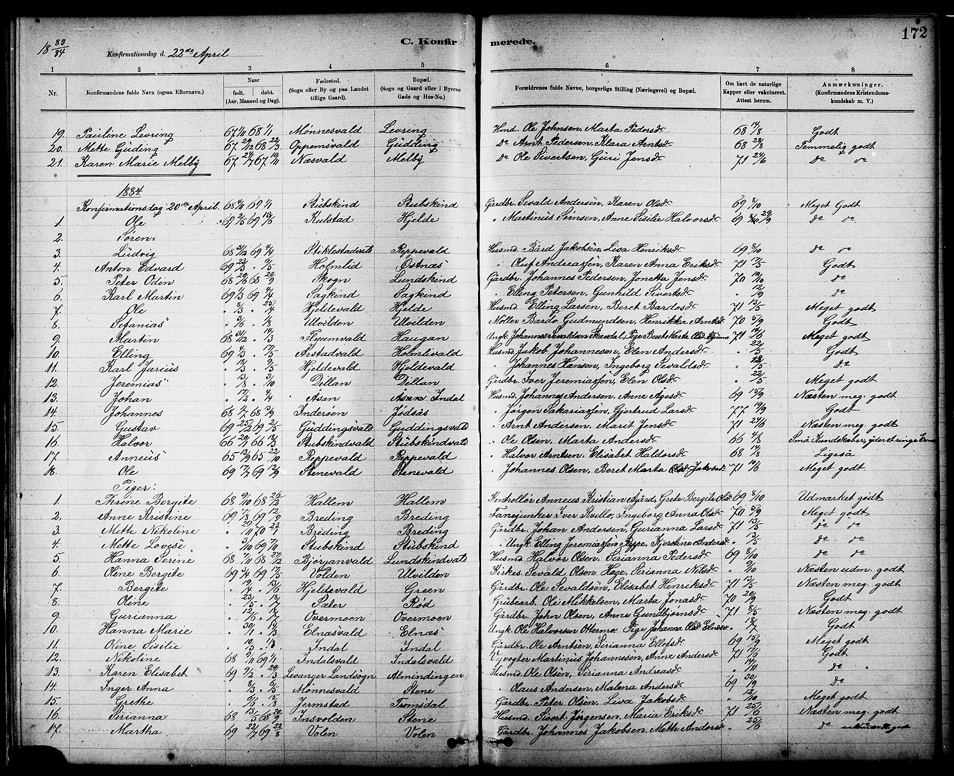 Ministerialprotokoller, klokkerbøker og fødselsregistre - Nord-Trøndelag, AV/SAT-A-1458/724/L0267: Parish register (copy) no. 724C03, 1879-1898, p. 172