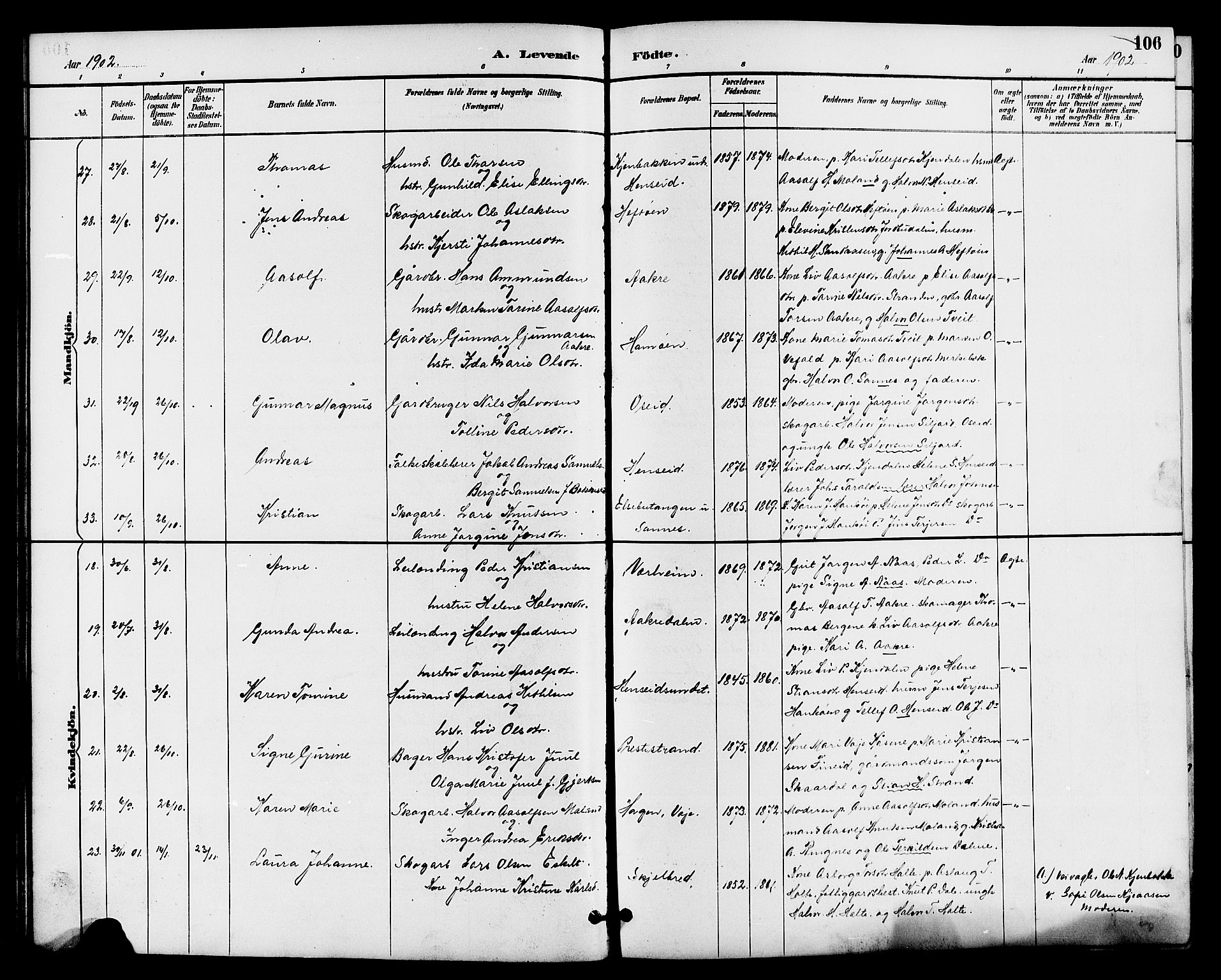 Drangedal kirkebøker, AV/SAKO-A-258/G/Ga/L0003: Parish register (copy) no. I 3, 1887-1906, p. 106
