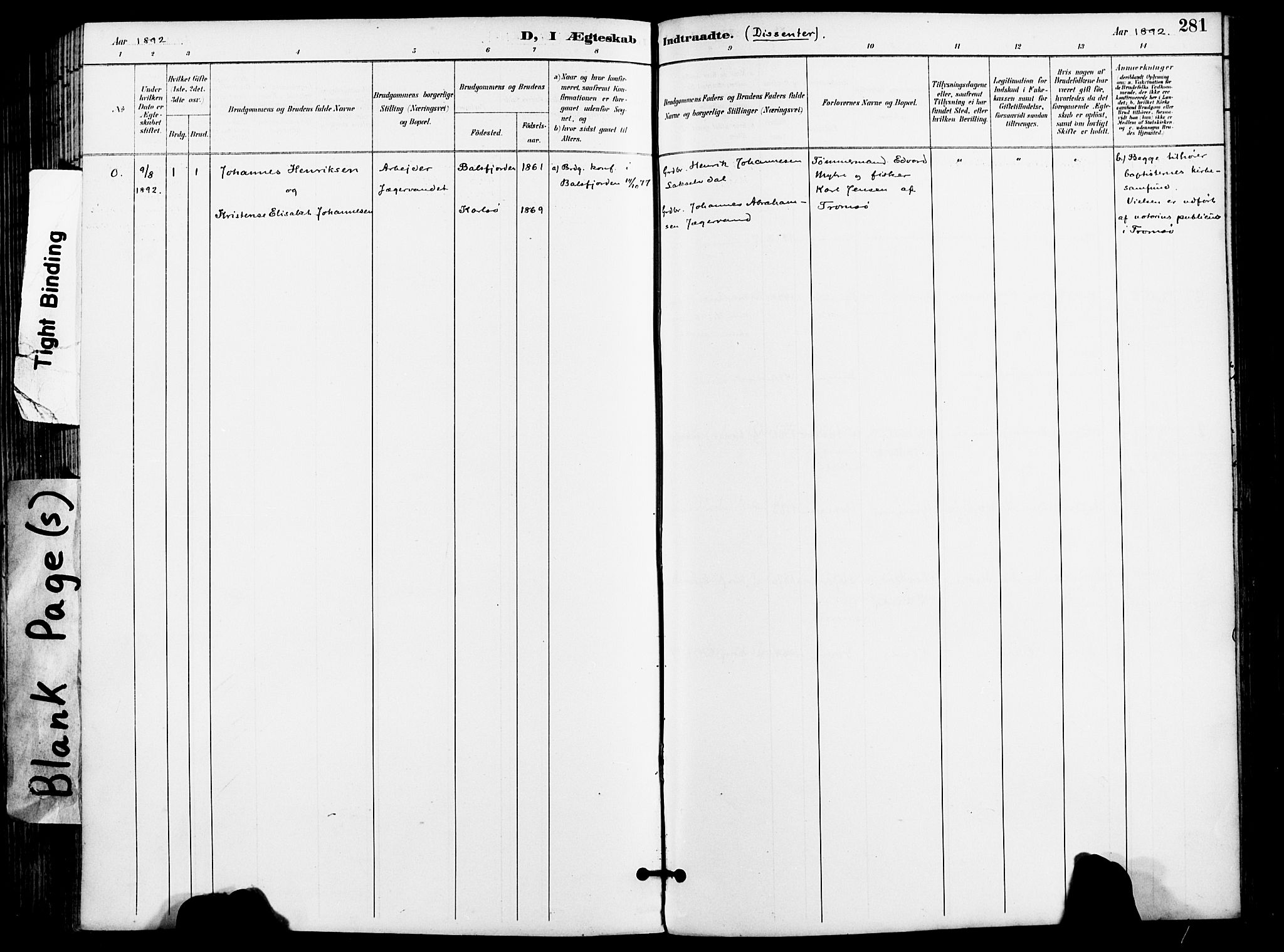 Karlsøy sokneprestembete, AV/SATØ-S-1299/H/Ha/Haa/L0007kirke: Parish register (official) no. 7, 1891-1902, p. 281