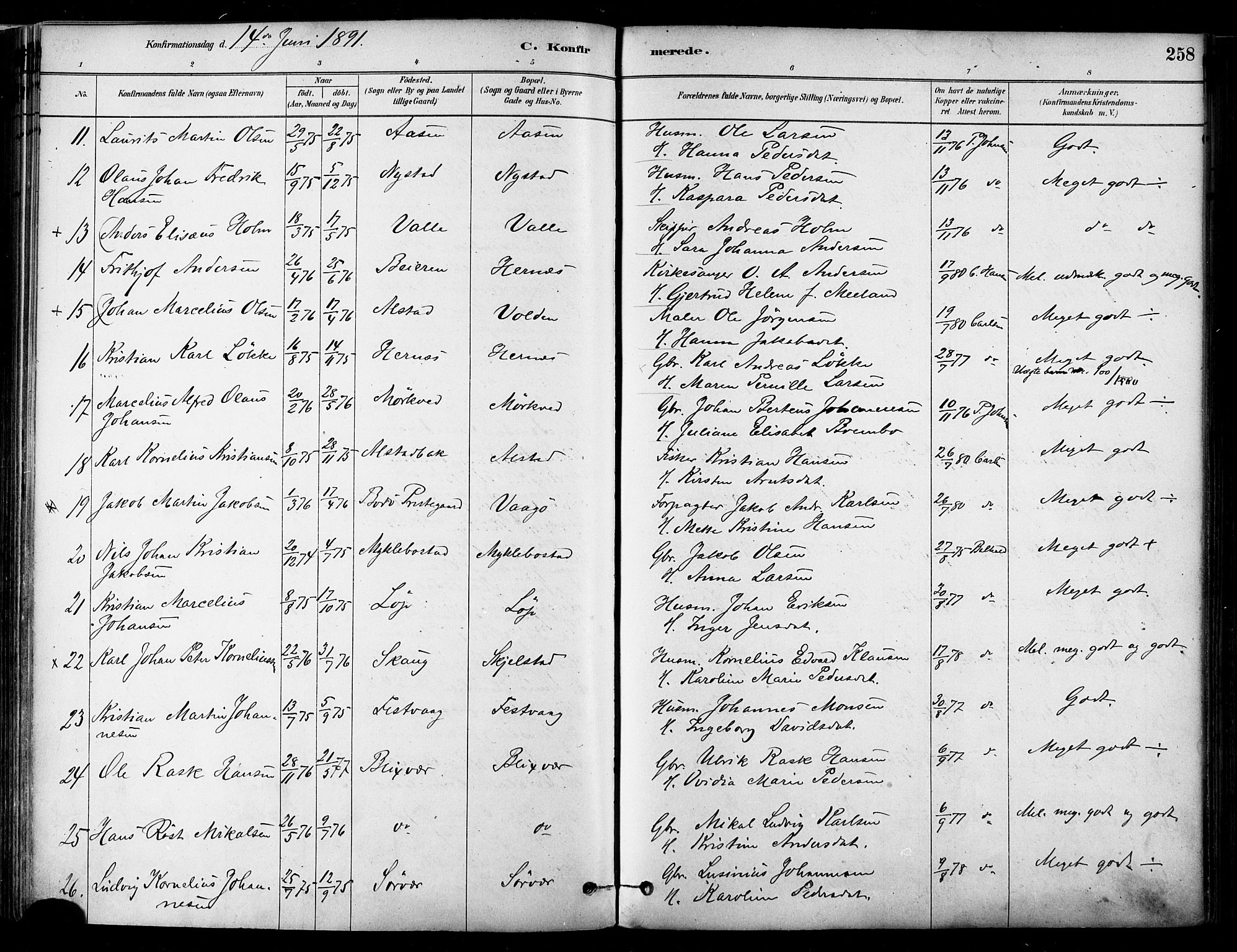 Ministerialprotokoller, klokkerbøker og fødselsregistre - Nordland, SAT/A-1459/802/L0054: Parish register (official) no. 802A01, 1879-1893, p. 258