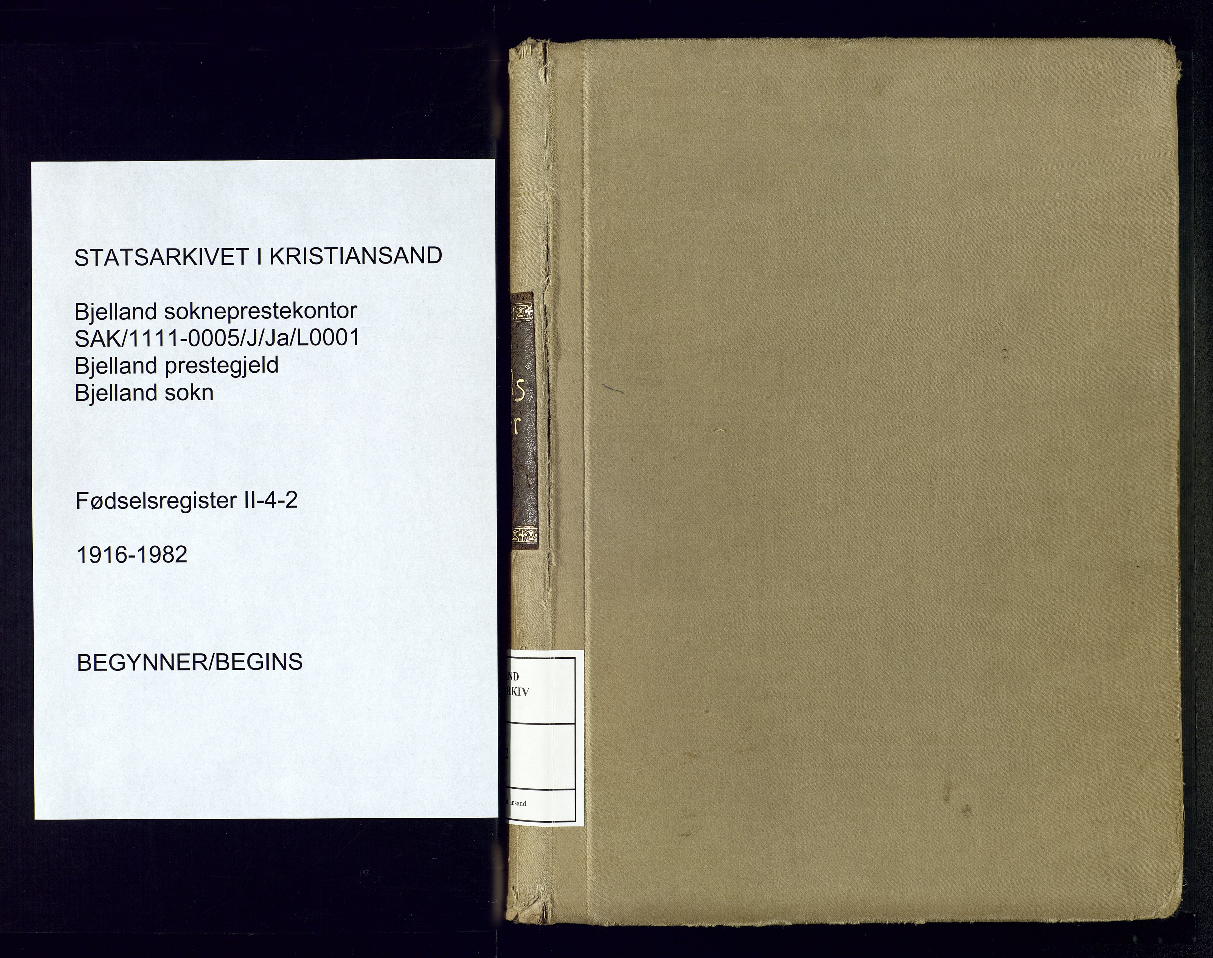 Bjelland sokneprestkontor, SAK/1111-0005/J/Ja/L0001: Birth register no. II.4.2, 1916-1982