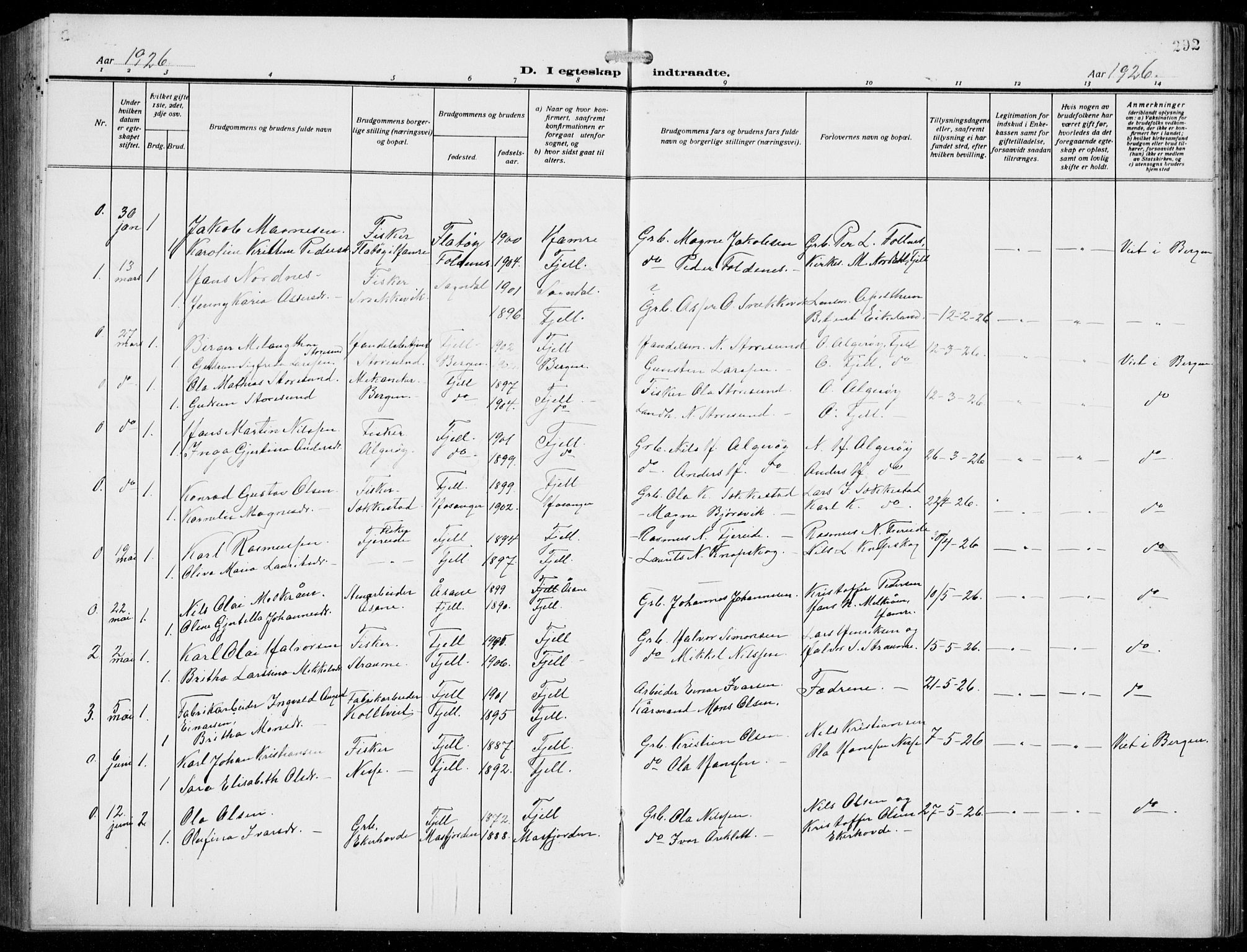 Fjell sokneprestembete, SAB/A-75301/H/Hab: Parish register (copy) no. A  6, 1918-1936, p. 292