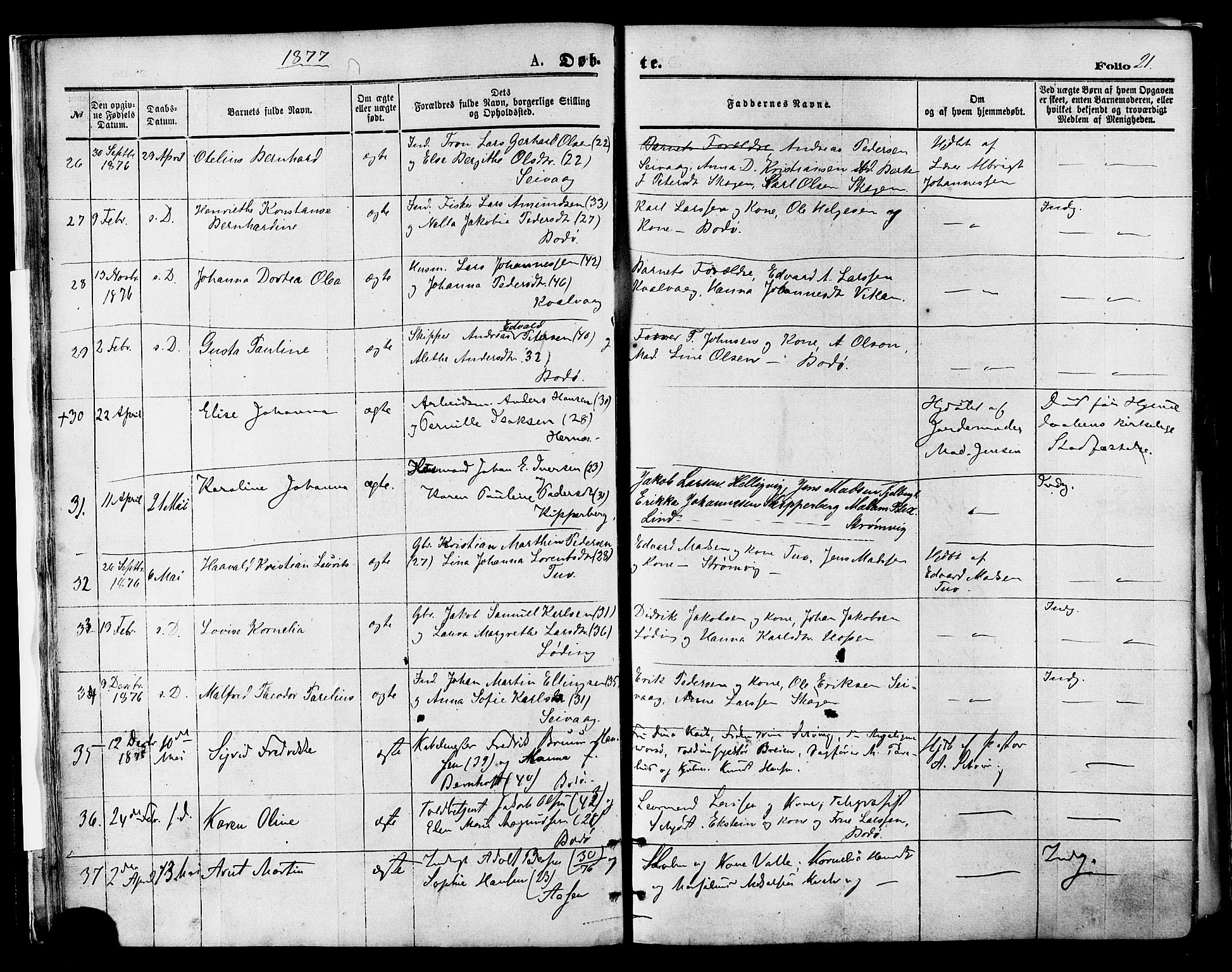 Ministerialprotokoller, klokkerbøker og fødselsregistre - Nordland, SAT/A-1459/801/L0009: Parish register (official) no. 801A09, 1876-1883, p. 21