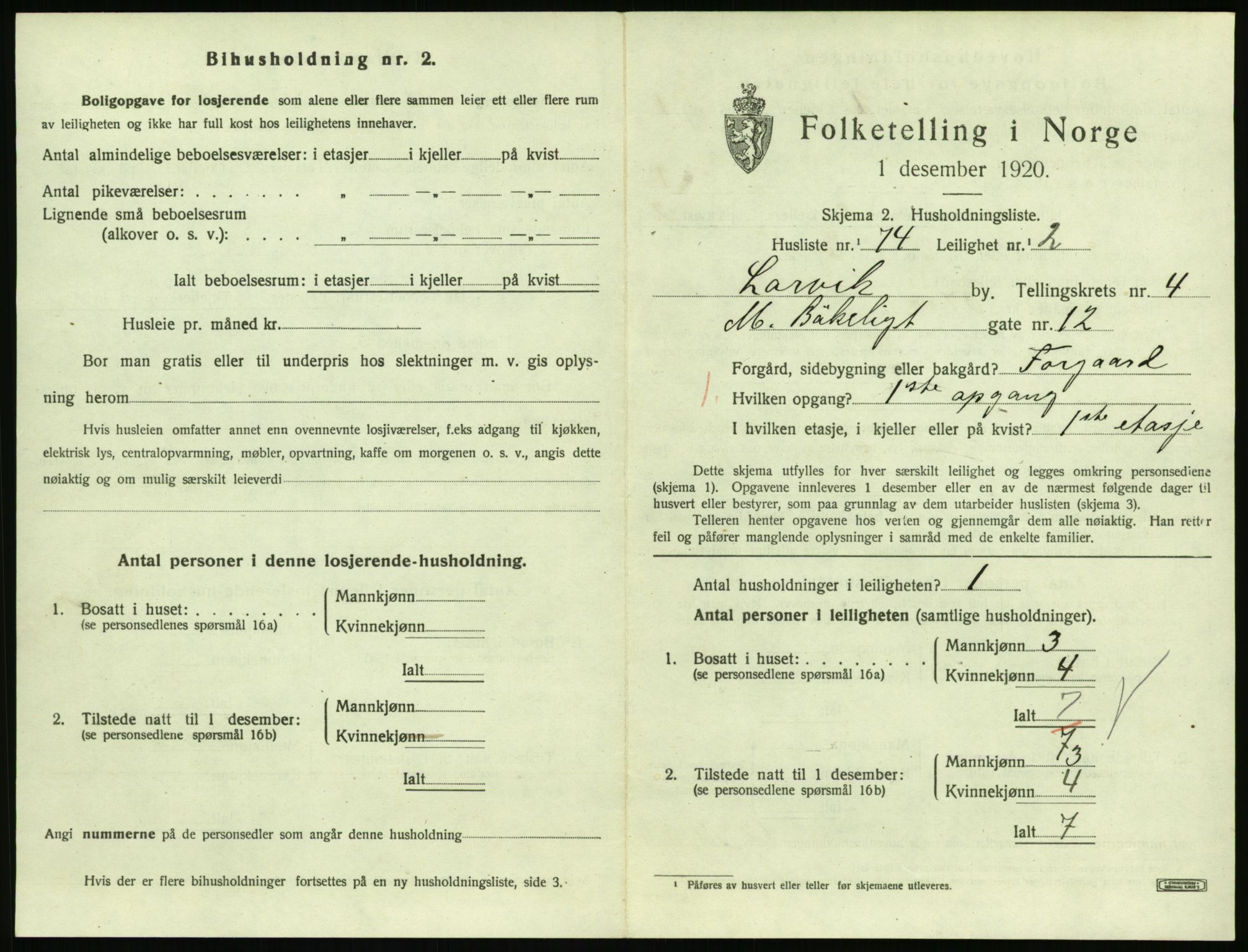 SAKO, 1920 census for Larvik, 1920, p. 4512