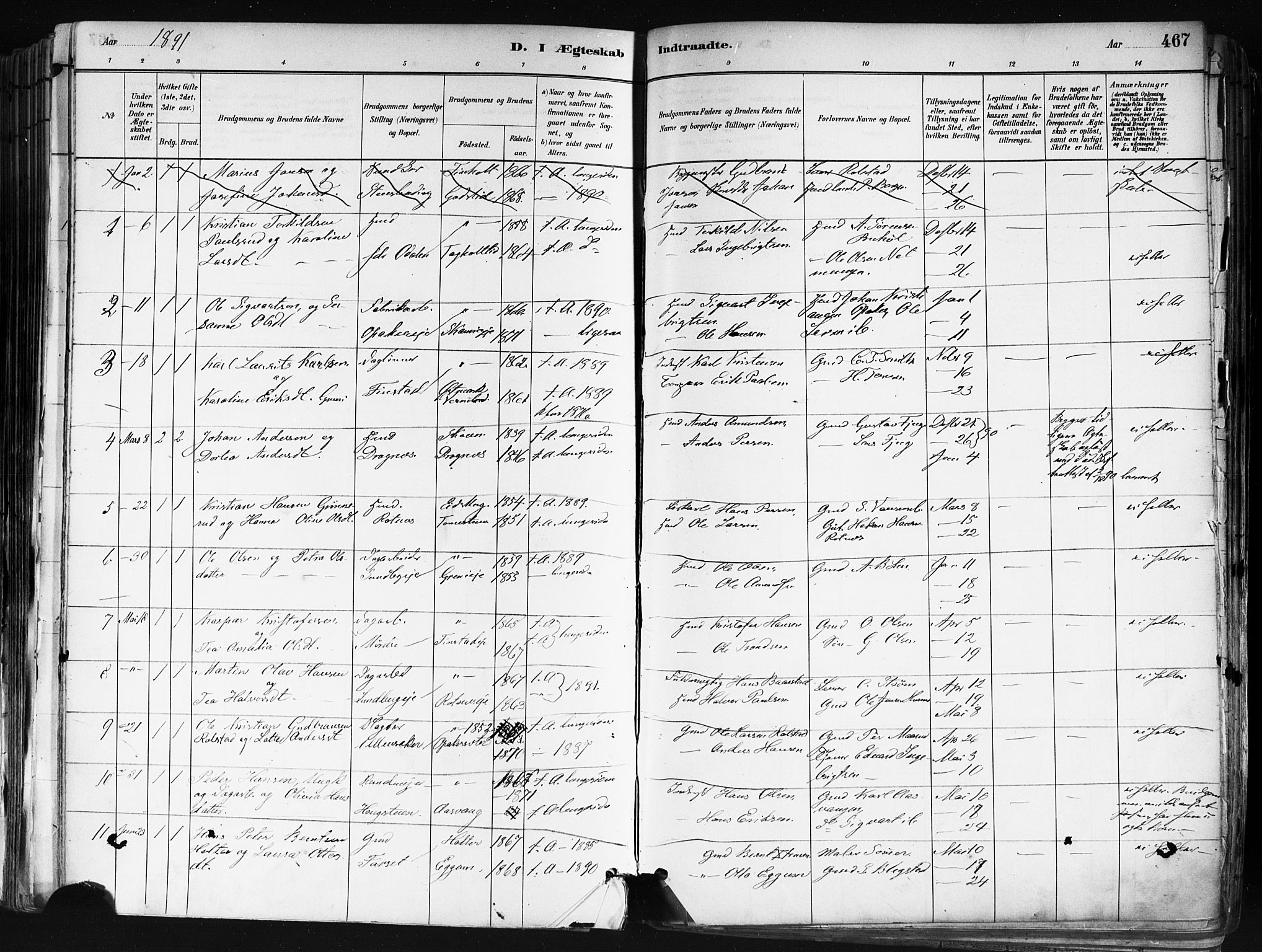 Nes prestekontor Kirkebøker, SAO/A-10410/F/Fa/L0010: Parish register (official) no. I 10, 1883-1898, p. 467