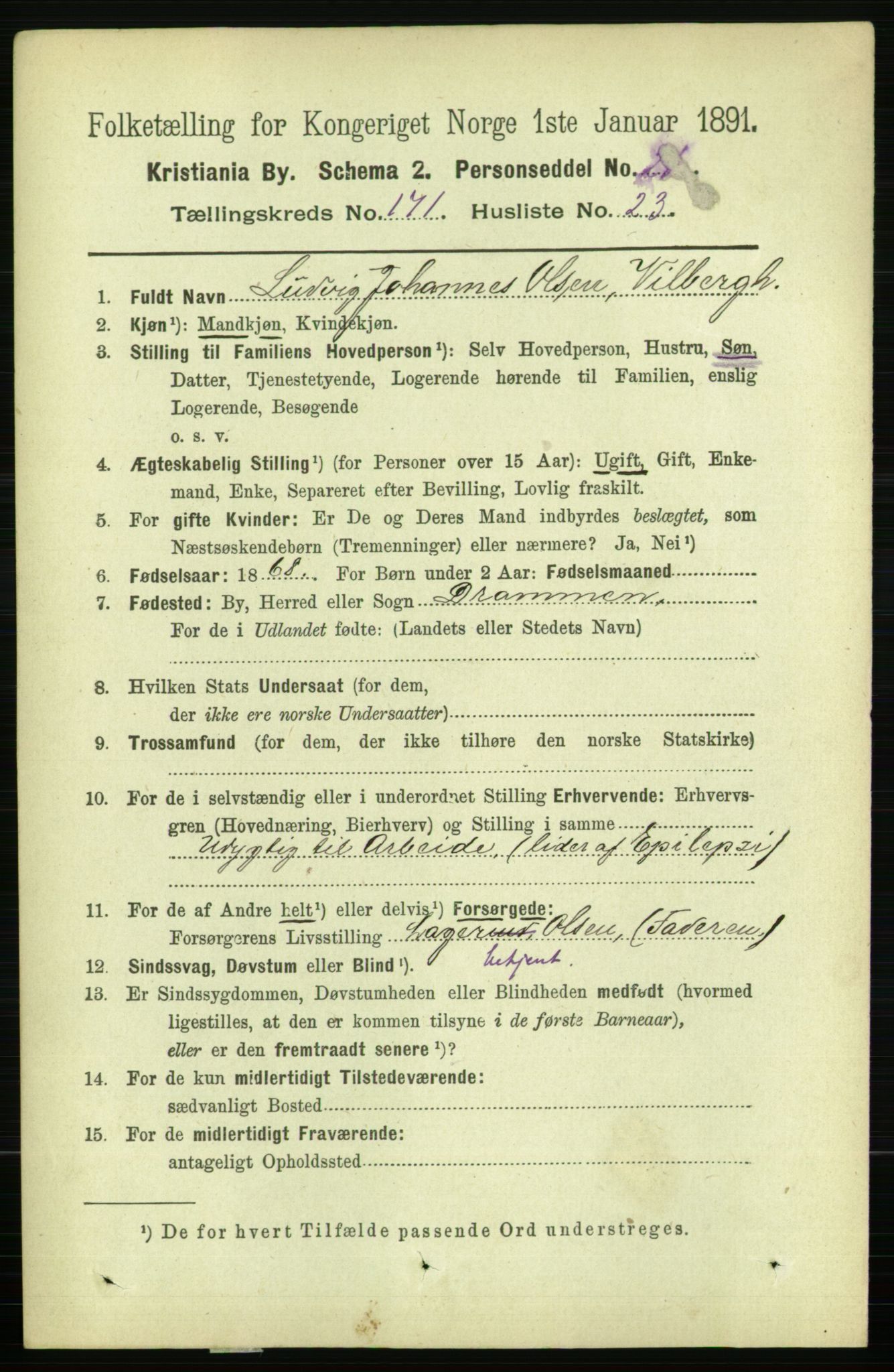 RA, 1891 census for 0301 Kristiania, 1891, p. 101186