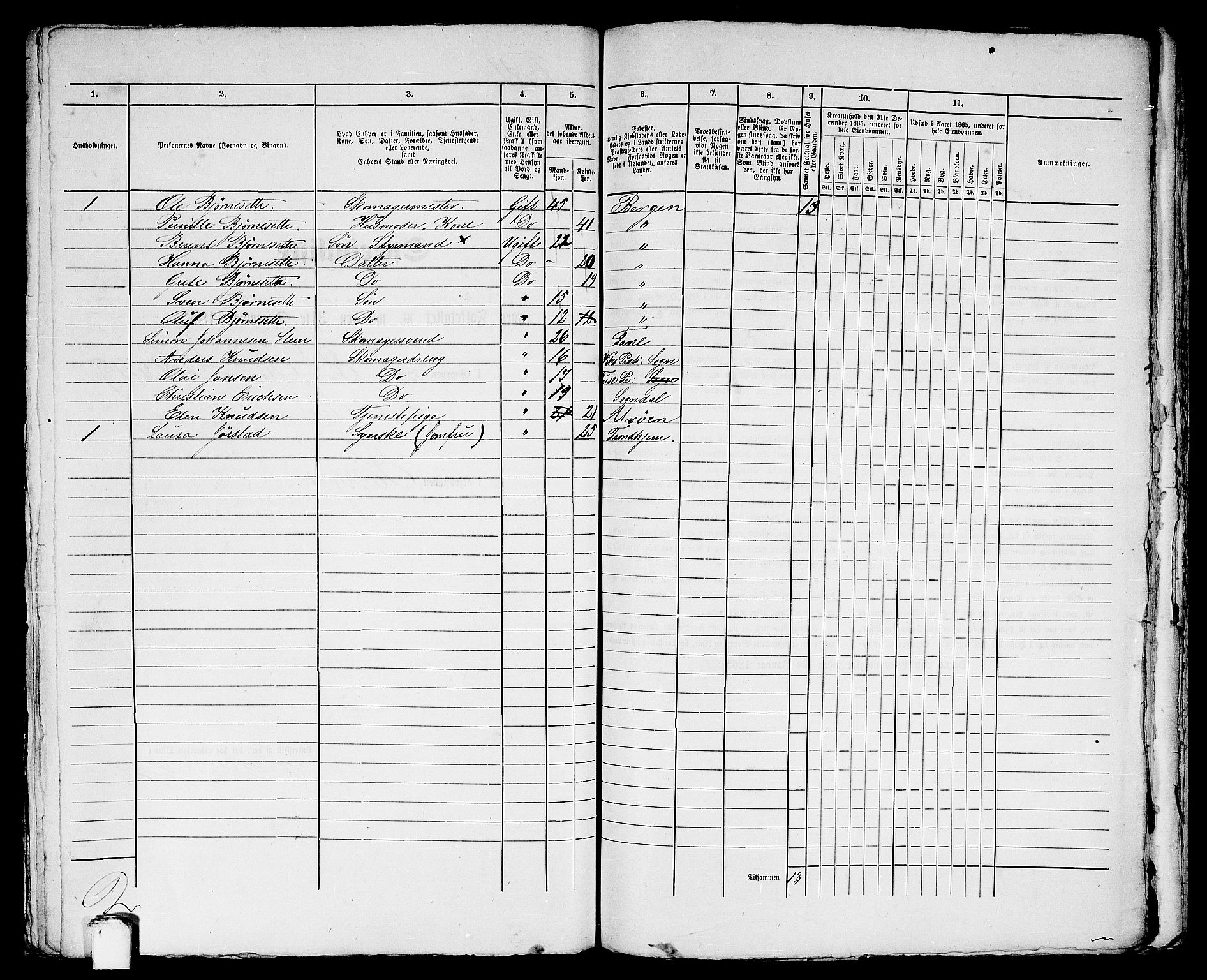 RA, 1865 census for Bergen, 1865, p. 1420