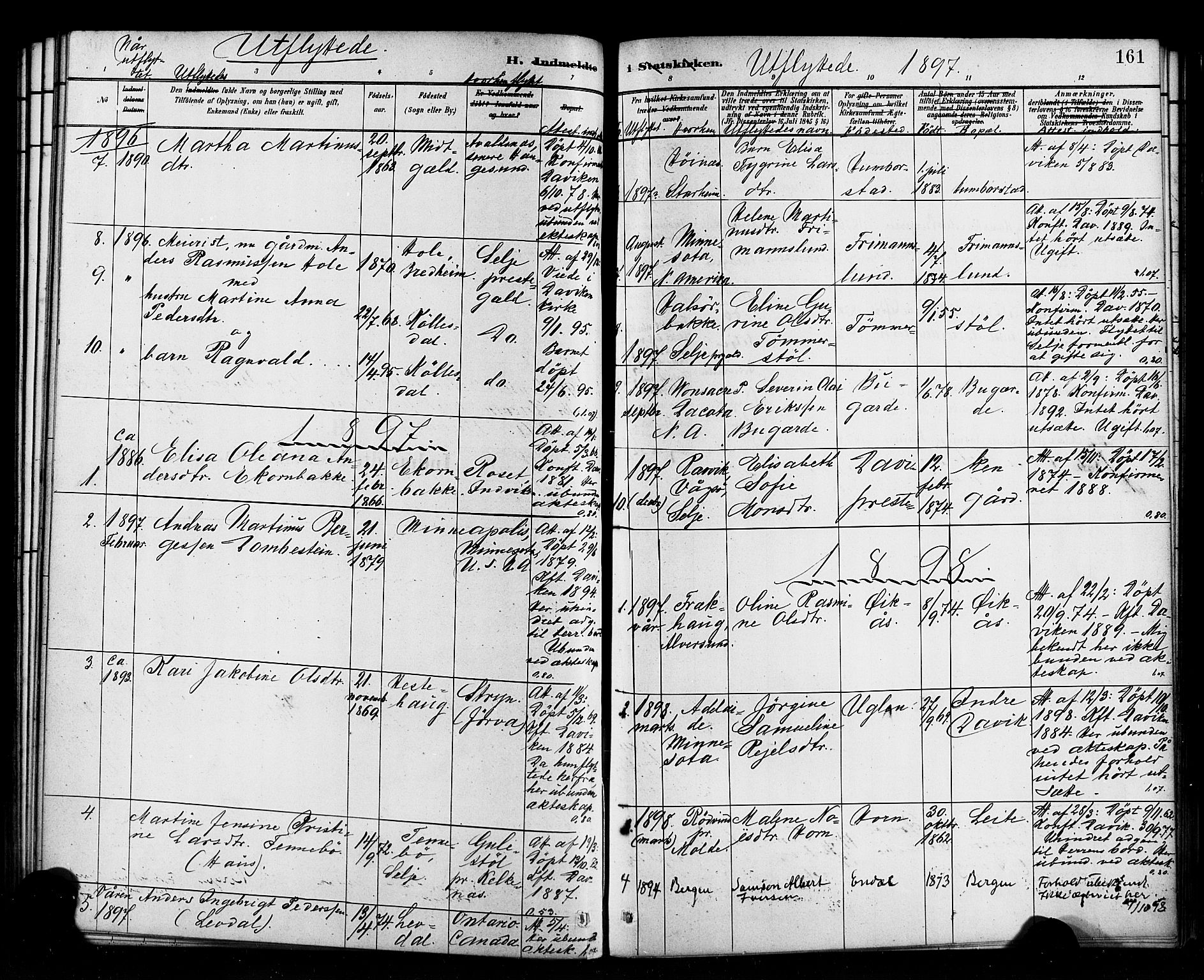 Davik sokneprestembete, AV/SAB-A-79701/H/Haa/Haab/L0001: Parish register (official) no. B 1, 1882-1900, p. 161