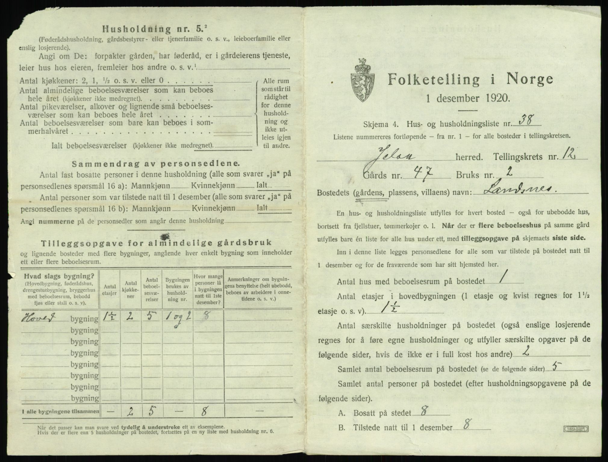 SAST, 1920 census for Jelsa, 1920, p. 664