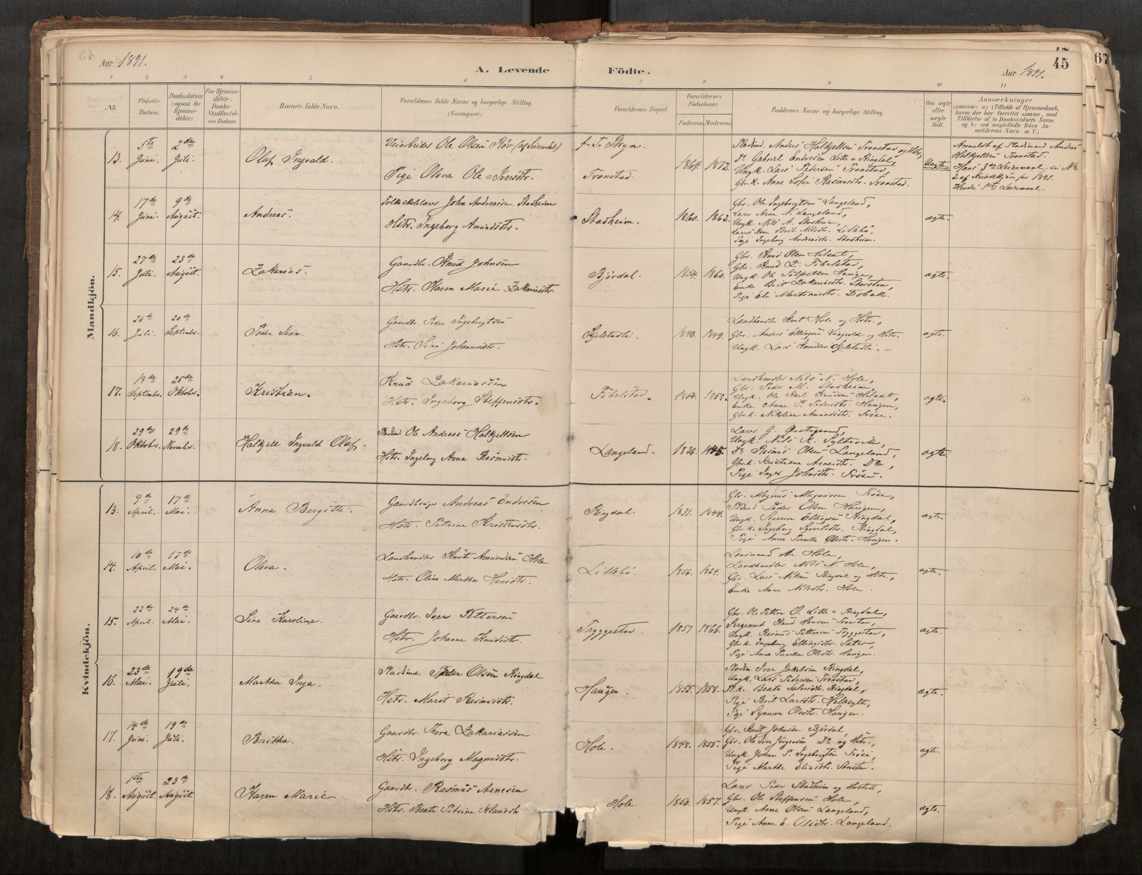 Sunnylven sokneprestkontor, AV/SAT-A-1007: Parish register (official) no. 517A08, 1882-1939, p. 45