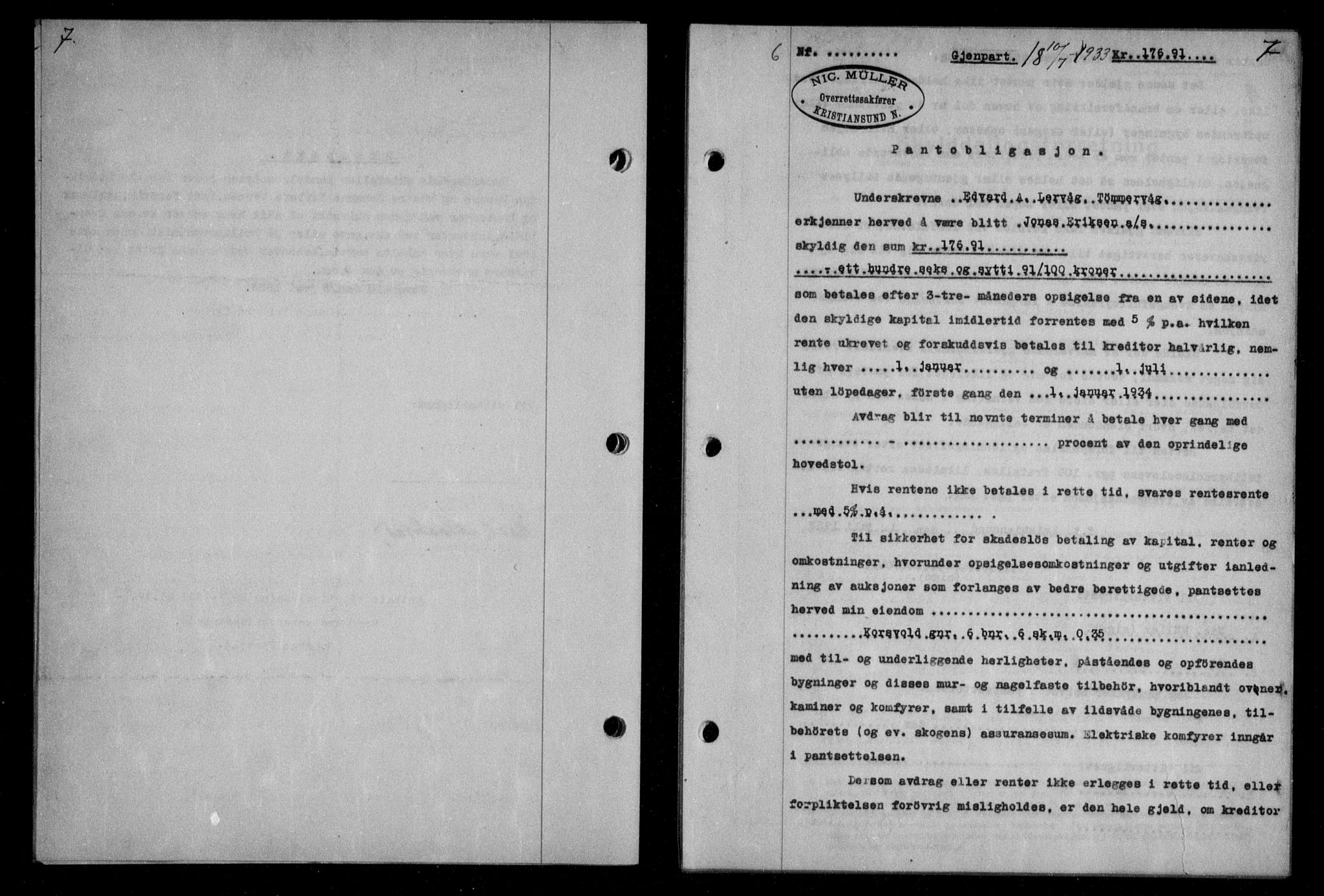 Nordmøre sorenskriveri, AV/SAT-A-4132/1/2/2Ca/L0079: Mortgage book no. 69, 1933-1933, Deed date: 10.07.1933